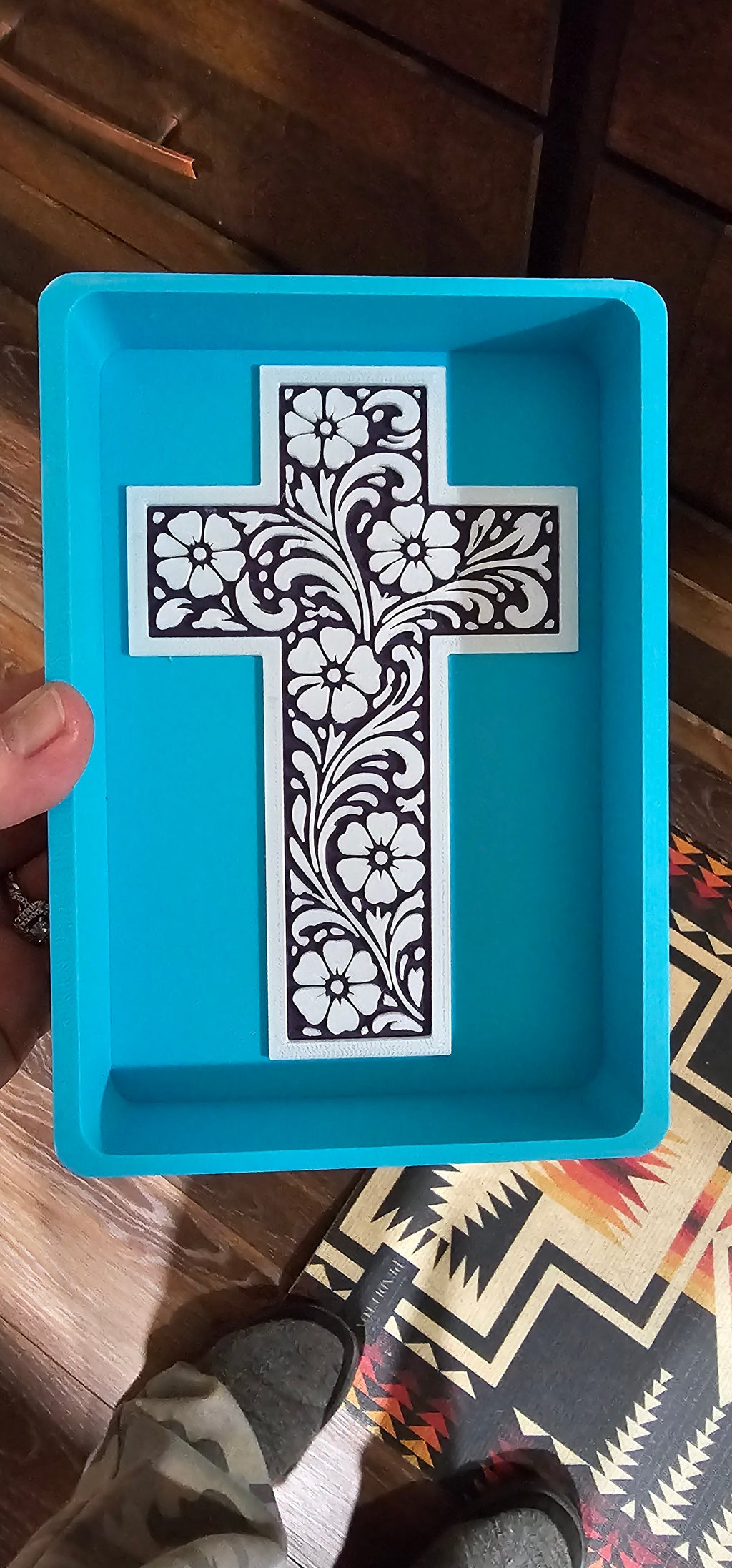 Baha Ranch Faith Cross Tooled 3D Accessory Tray Made in America by Baha Ranch Western Wear