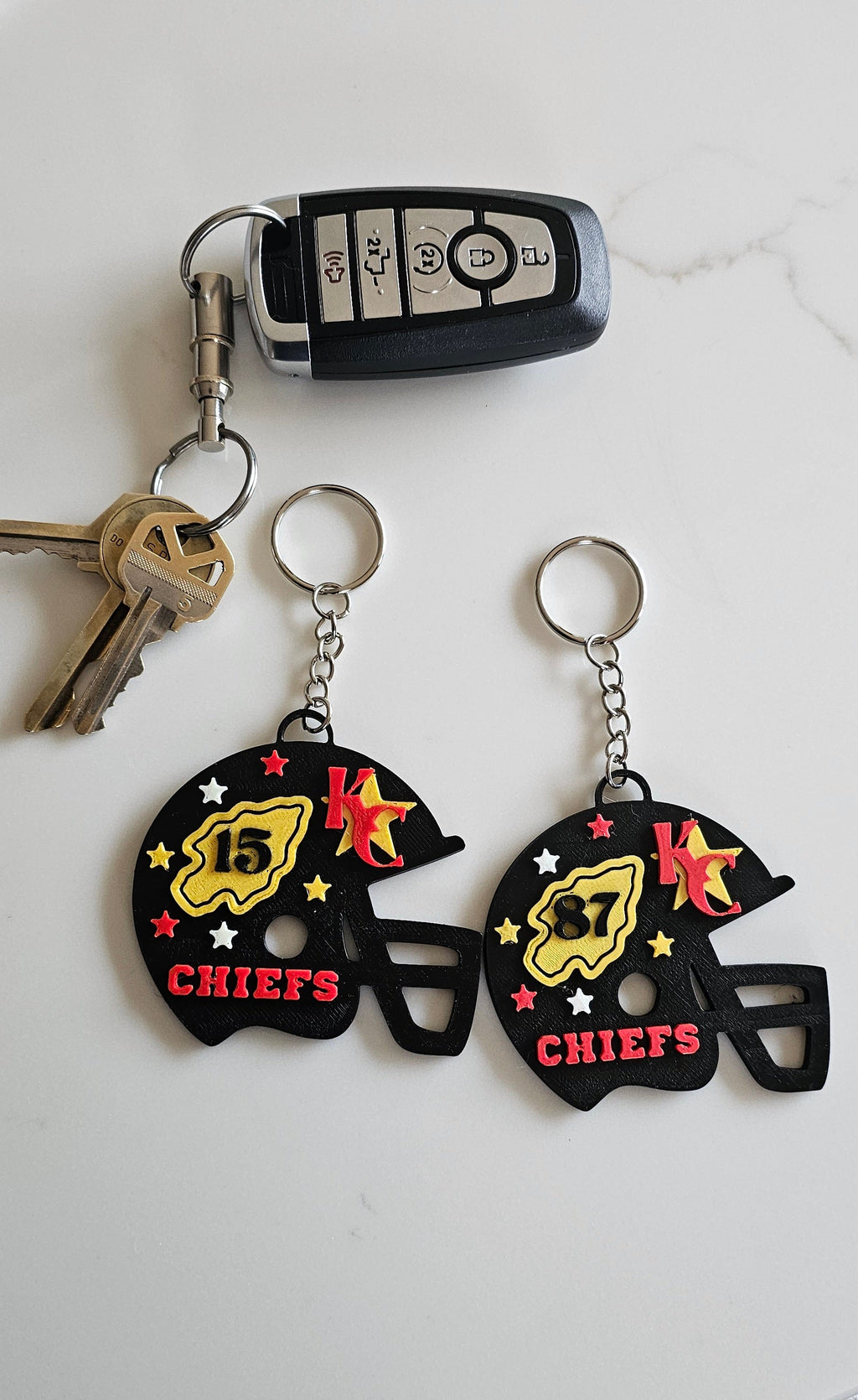 3D Print Chiefs Helmet Arrowhead Kc 15 Mahomes Kansas City 87 Kelce Football Keychain Made in America by Baha Ranch...