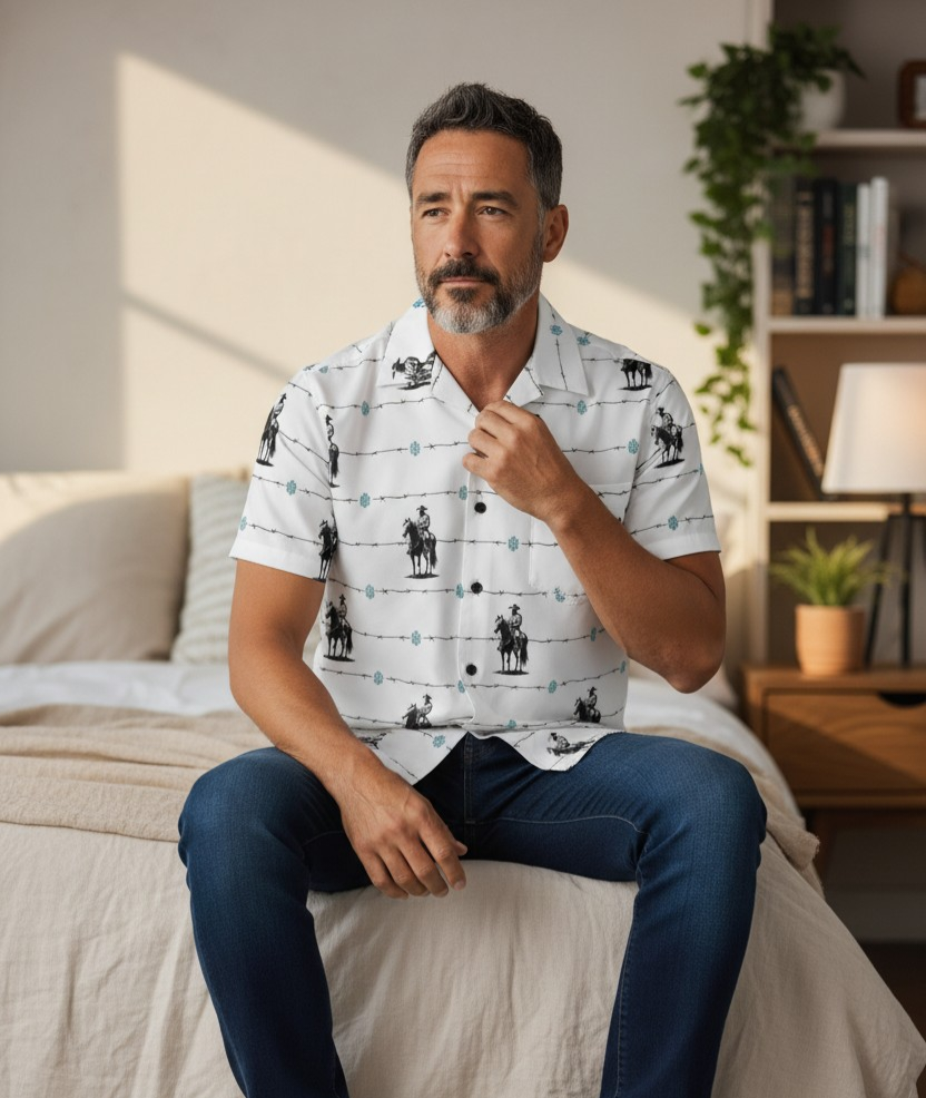 Baha Ranch Saddle Up Western Hawaiian Shirt Made in America by Baha Ranch Western Wear