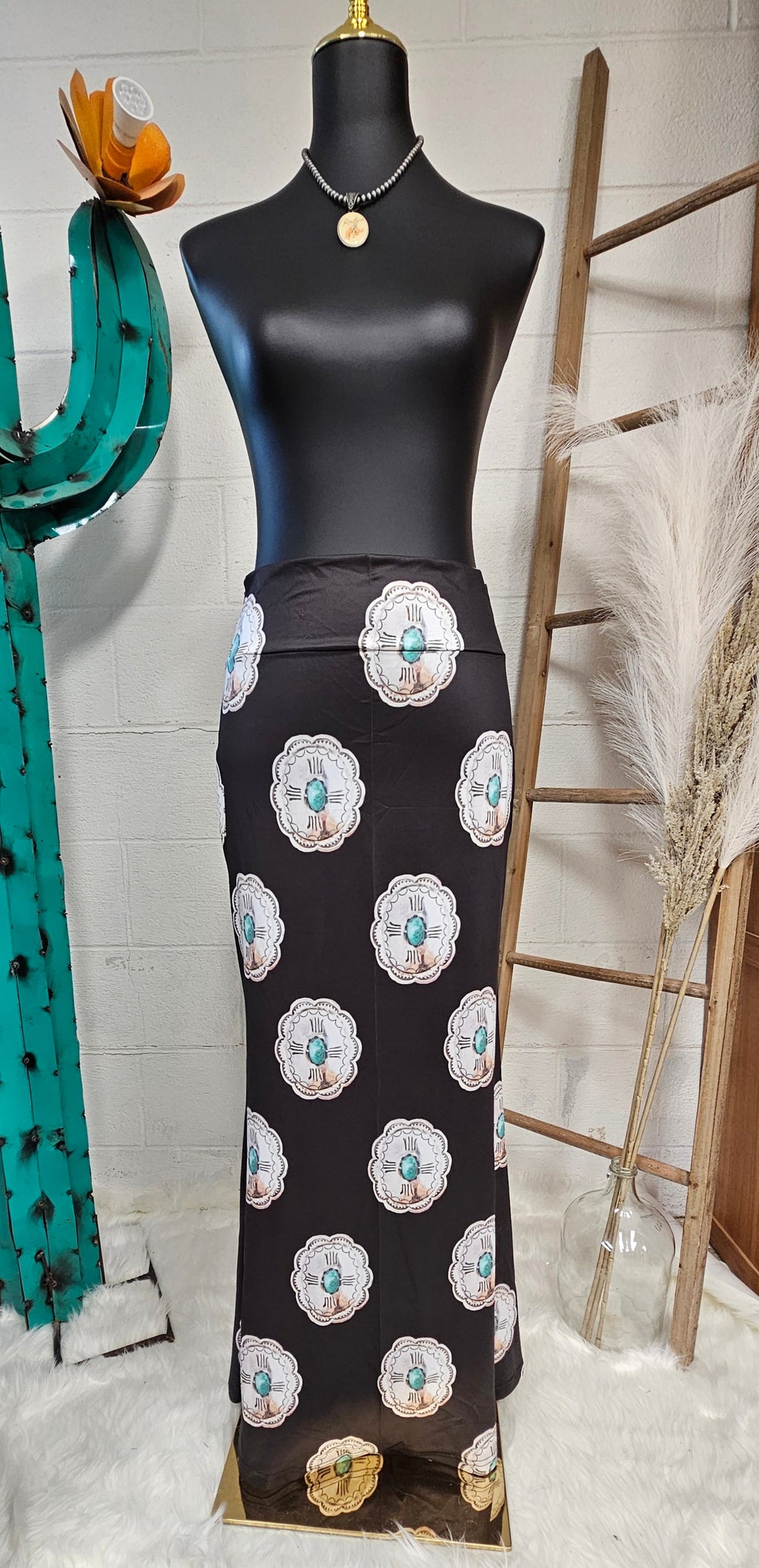 Baha Ranch Turquoise Silver Concho Maxi Skirt by Baha Ranch Western Wear