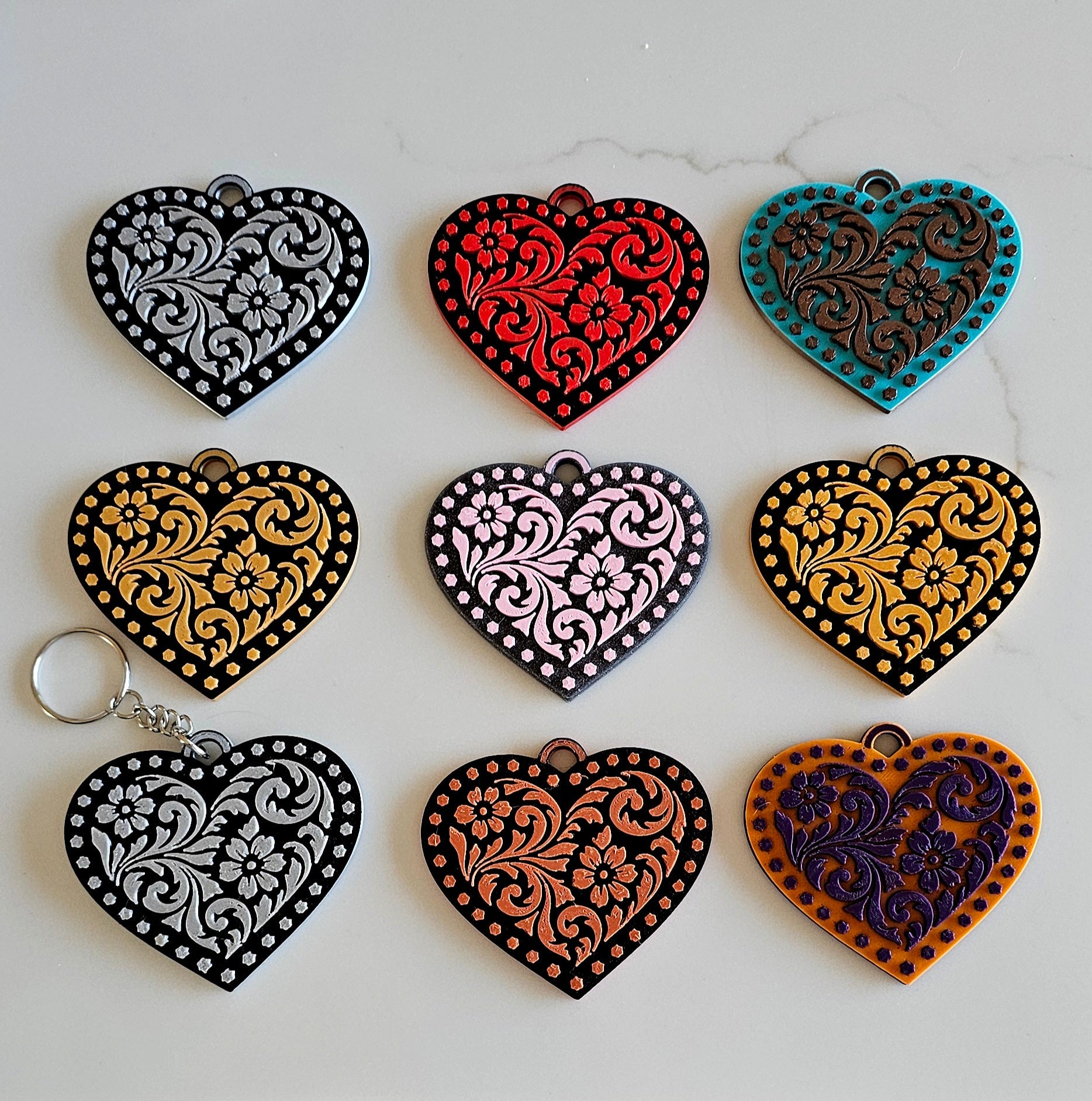 3d Printed Tooled Cowboy Cowgirl Heart Keychain or Purse Charm by Baha Ranch Western Wear