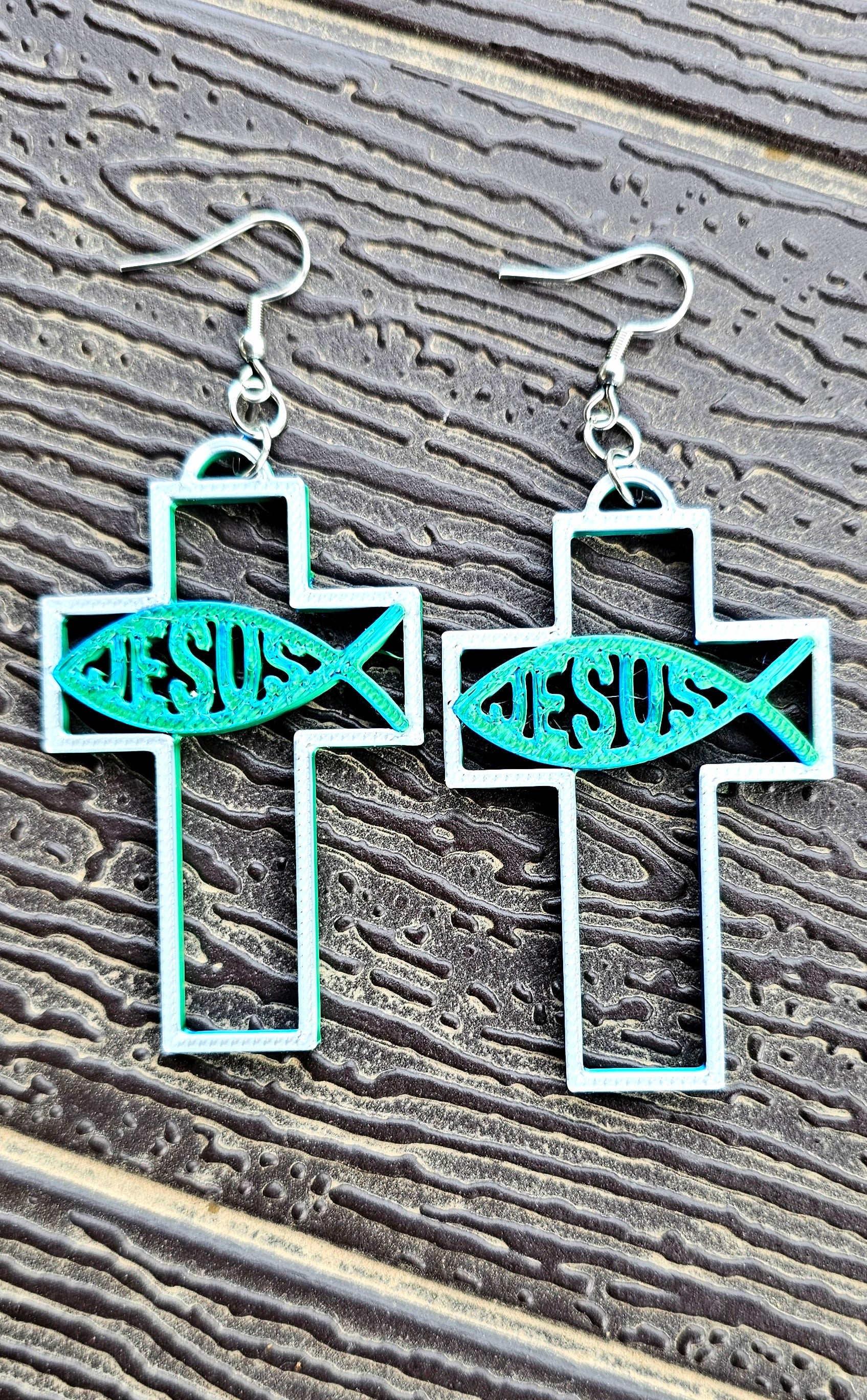 3D Print Christian Cross Faith Earrings Made in America by Baha Ranch Western Wear