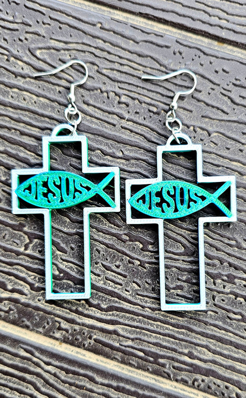 3D Print Christian Cross Faith Earrings Made in America by Baha Ranch Western Wear