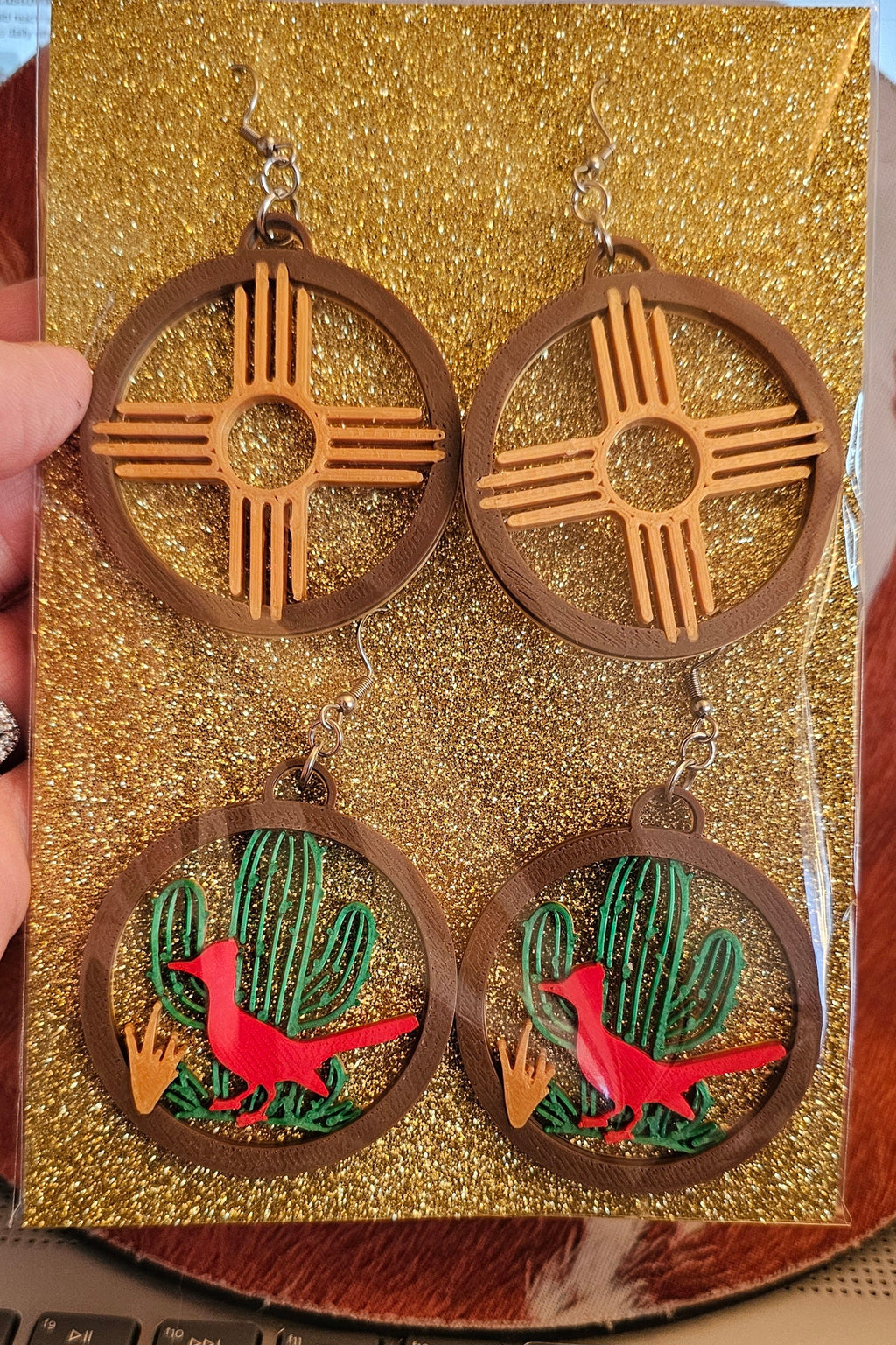 3D Print Zia New Mexico Cactus Earrings Made in America by Baha Ranch Western Wear - product image 2