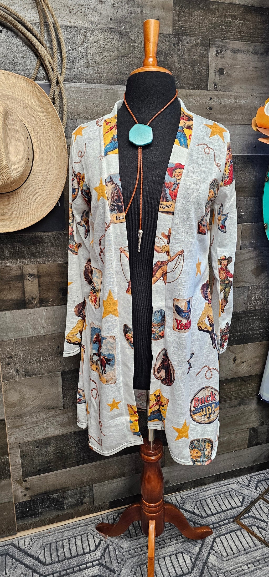 Baha Ranch Vintage Cowgirl Collage Western Lightweight Cardigan by Baha Ranch Western Wear