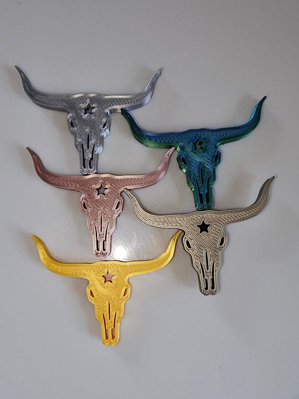 3d Printed Set of 5 Metallic Colors Longhorn Magnets or Pins by Baha Ranch Western Wear