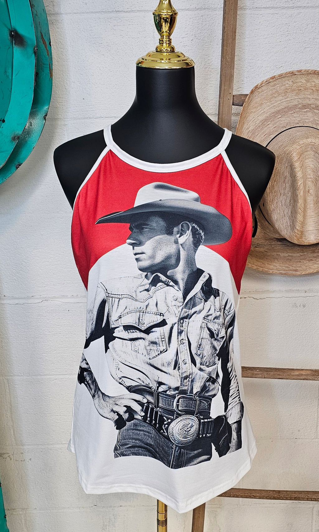Baha Ranch Black White Cowboy Vintage Tank Top by Baha Ranch Western Wear
