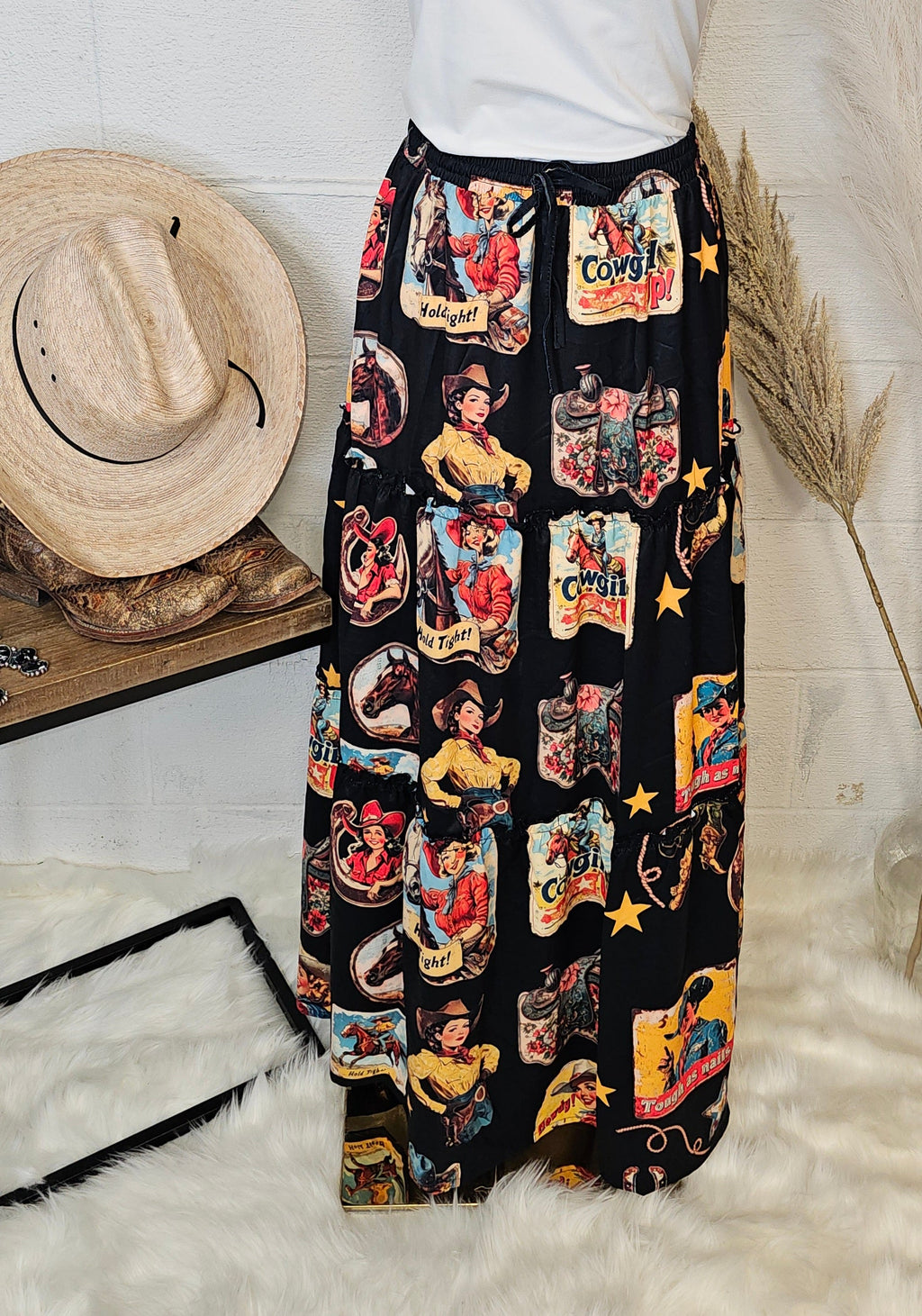 Baha Ranch Vintage Cowgirl Collage Western Tiered Prairie Maxi Skirt by Baha Ranch Western Wear - product image 2