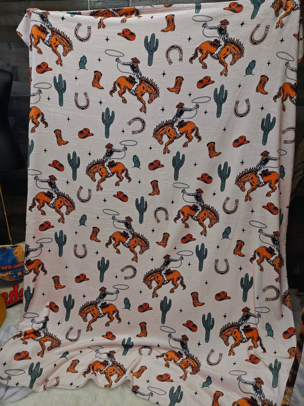 Baha Ranch Rodeo Cowboy Throw Blanket Ultra-Soft Micro Fleece Blanket 60" x 80" Made in America by Baha Ranch Western Wear