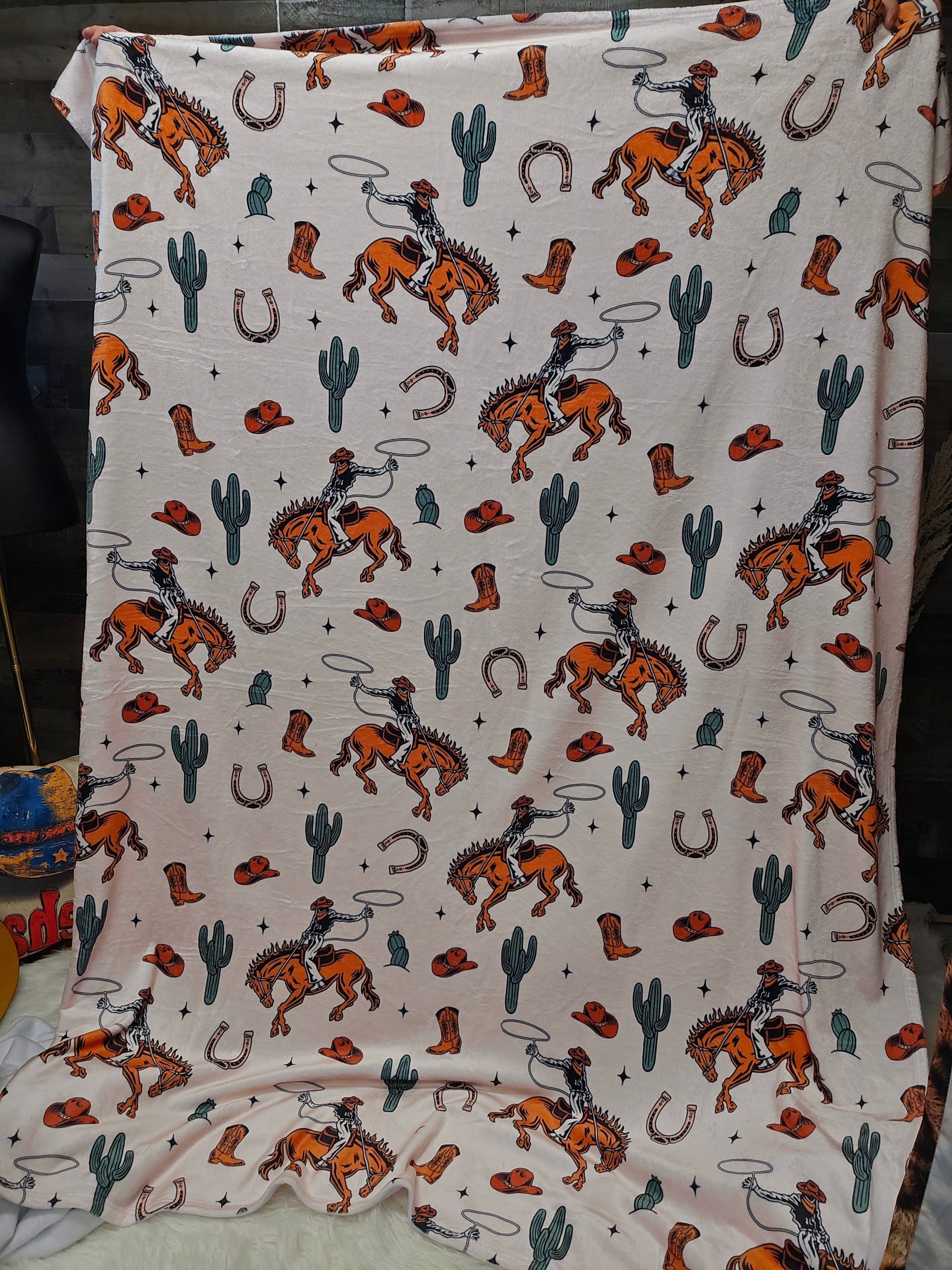Baha Ranch Rodeo Cowboy Throw Blanket Ultra-Soft Micro Fleece Blanket 60" x 80" Made in America by Baha Ranch Western Wear
