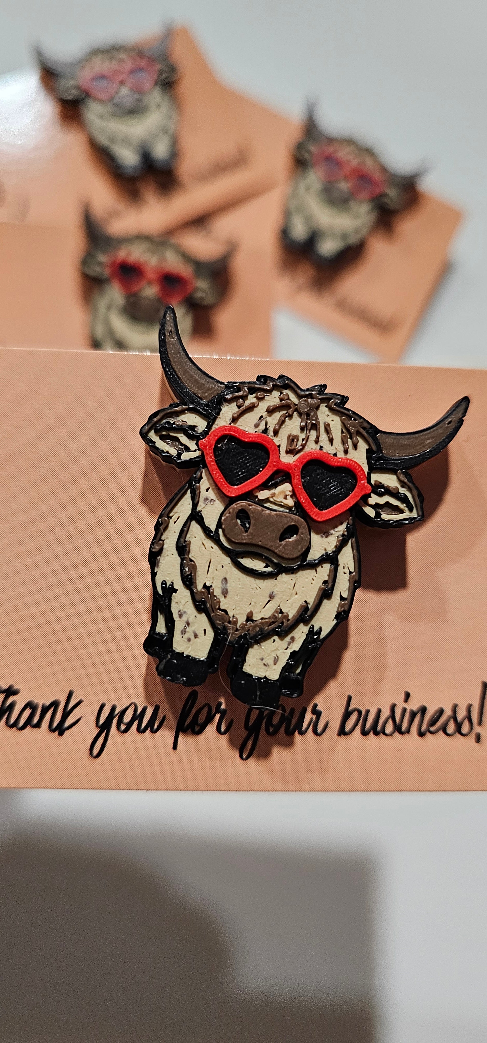 Bag of 25 -Boutique 3d Printed Package Inserts Cool Highland Cow Hat Pin Made in America by Baha Ranch Western Wear -...