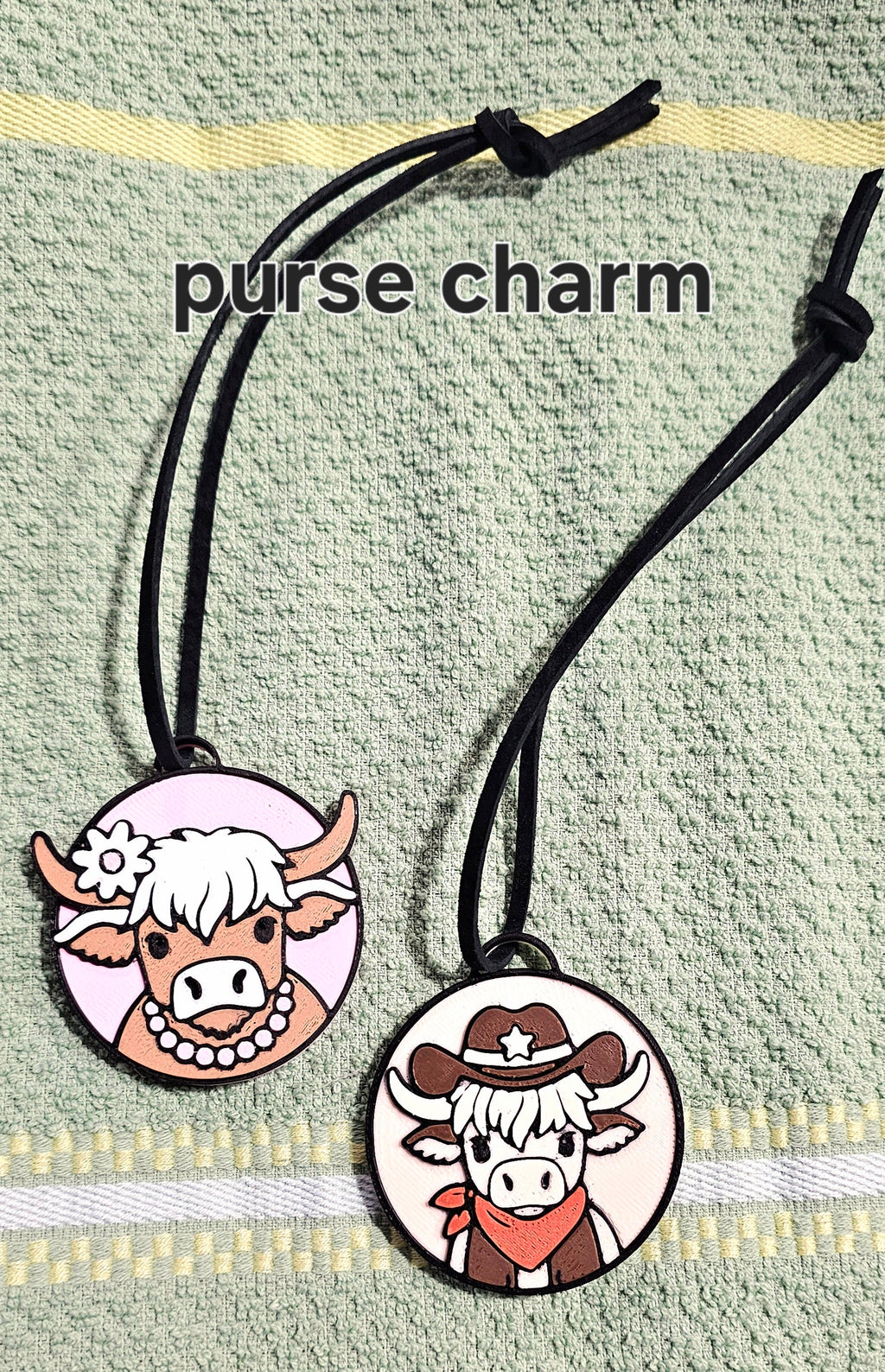 3d Western Cowgirl Cowboy Highland Cow Theme - Necklace, Purse Charm, Earrings, Keychain, Magnet by Baha Ranch Western...