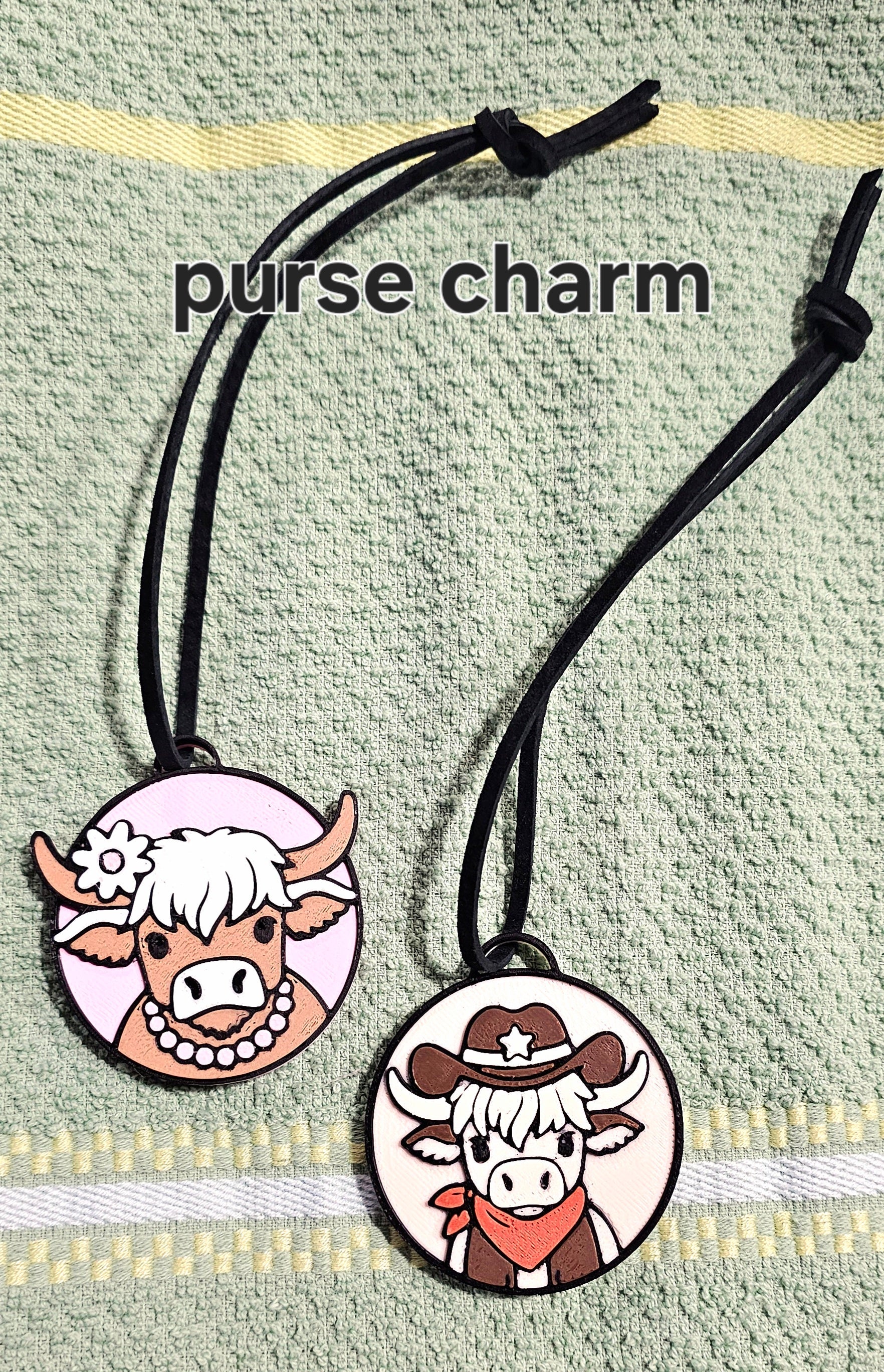 3d Western Cowgirl Cowboy Highland Cow Theme - Necklace, Purse Charm, Earrings, Keychain, Magnet by Baha Ranch Western...