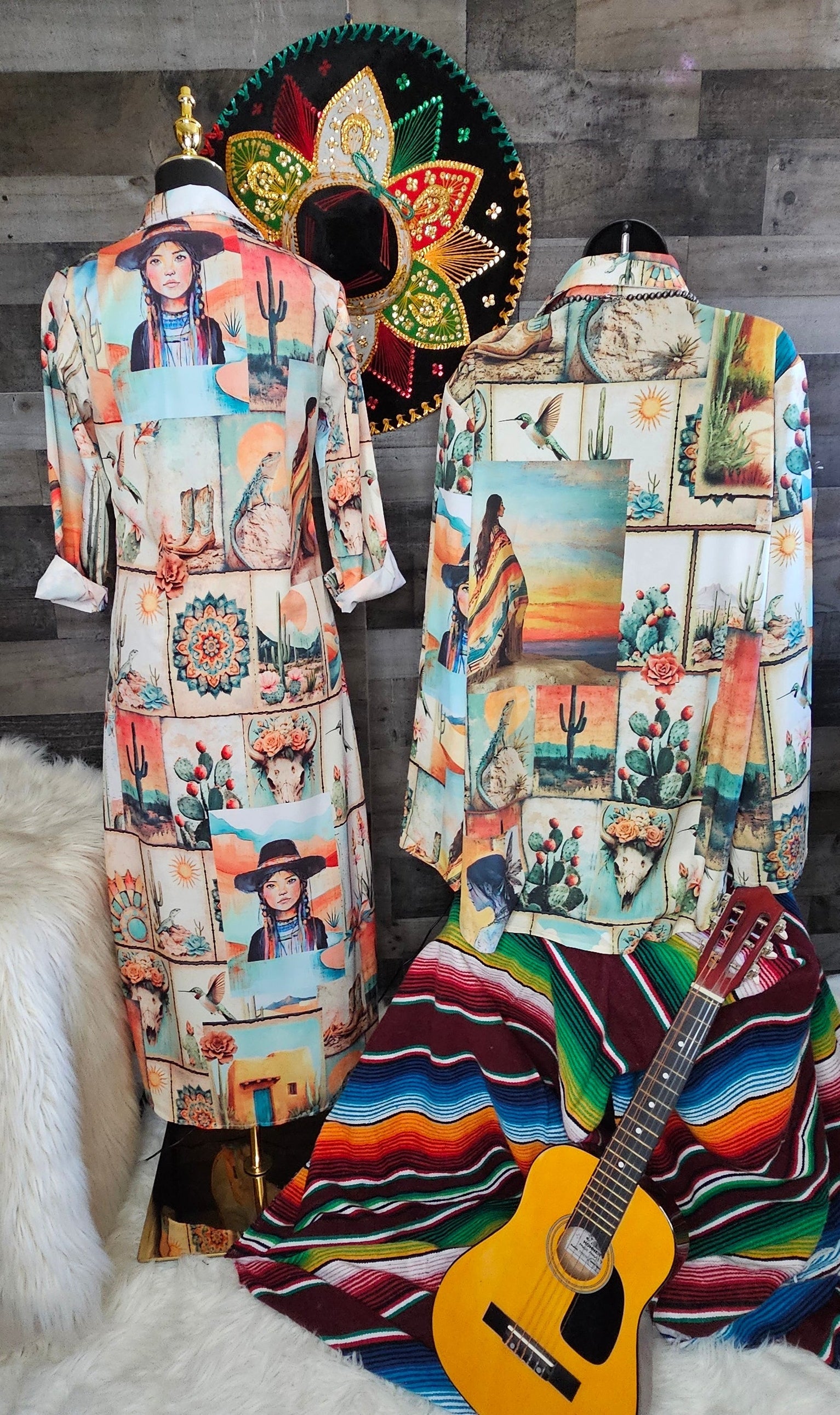 Baha Ranch Colores de Mexico Pictures of the Southwest Button-Up Long Sleeve Shirt Dress Duster by Baha Ranch Western...