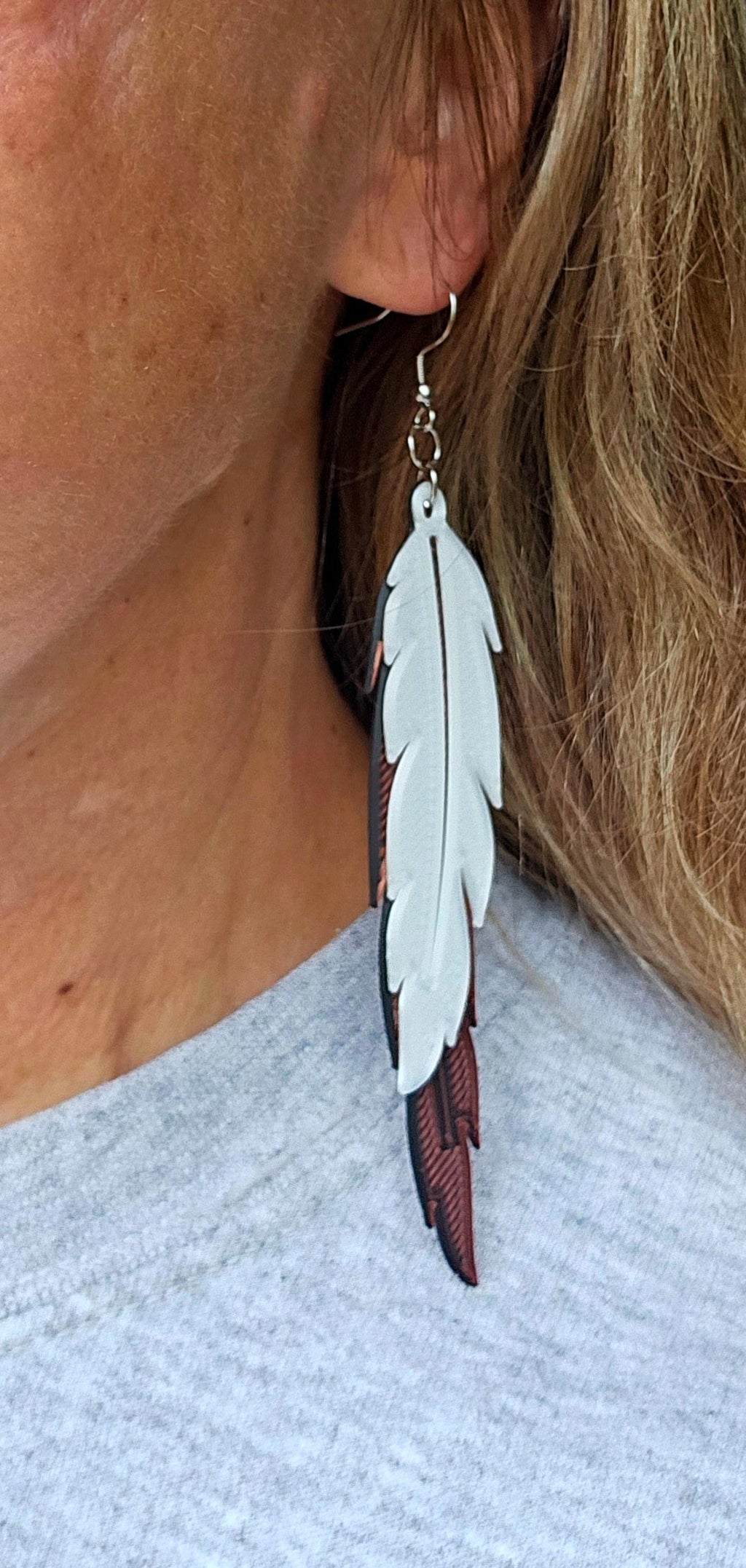 3D Print Double Feather Boho Earrings Made in America by Baha Ranch Western Wear - product image 3