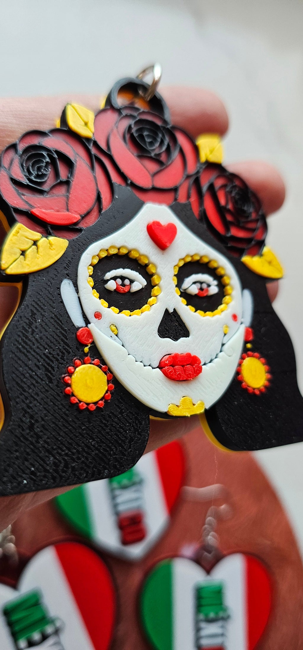 3D Print Mexico Theme Día de los Muertos Day of The Dead Sugar Skull Keychain or Earrings by Baha Ranch Western Wear -...