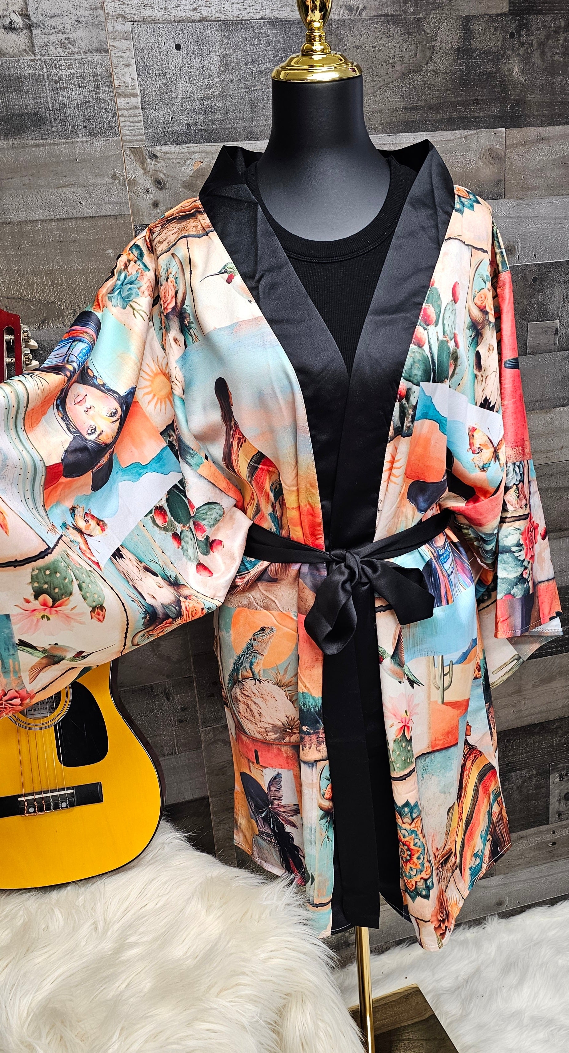 Baha Ranch Colores de Mexico Pictures of the Southwest Satin Kimono Sleeve Robe by Baha Ranch Western Wear - product image 6