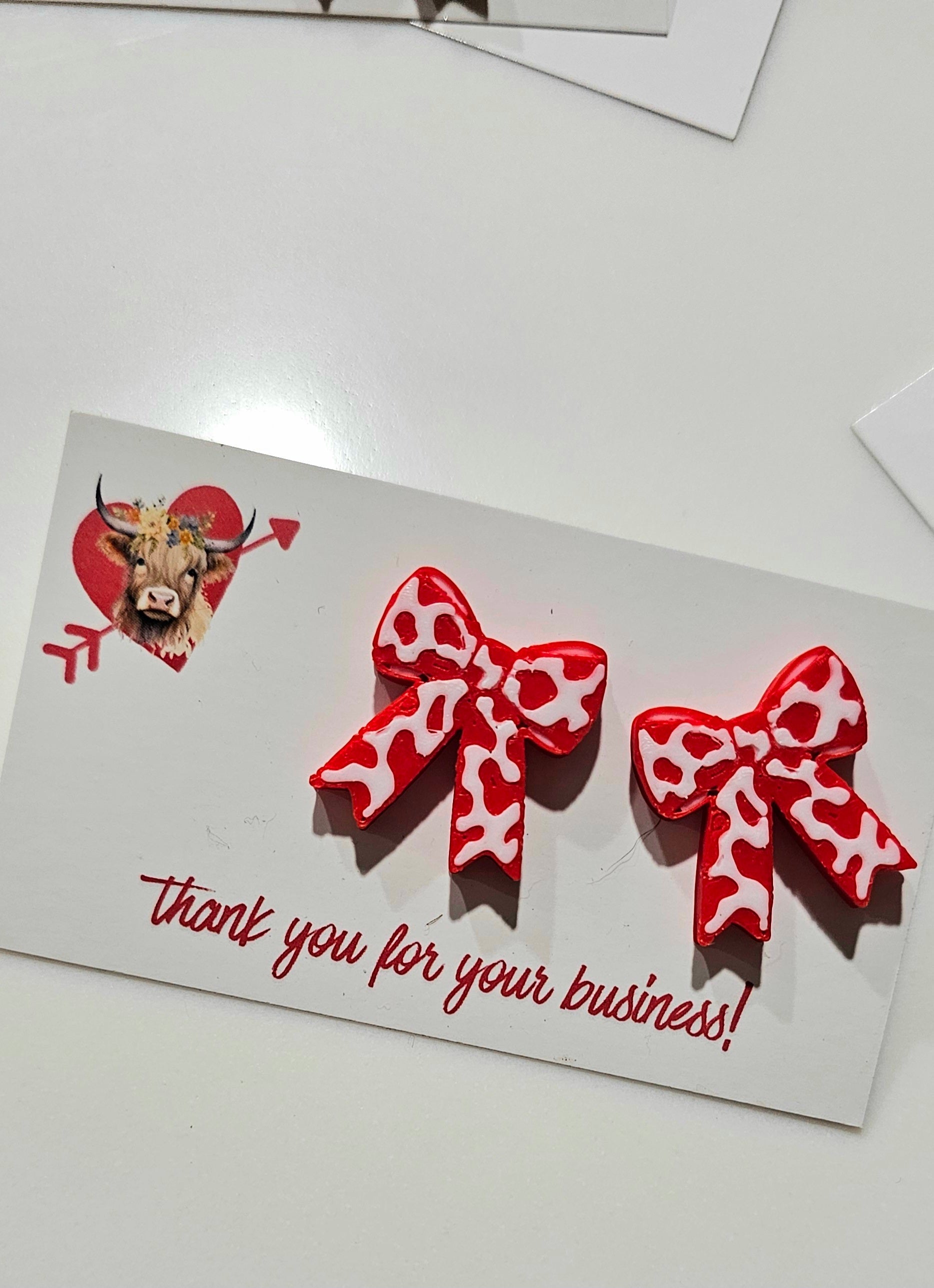 Bag of 25 -Boutique 3d Printed Package Inserts Cow Print Bows Pins or Earrings Made in America by Baha Ranch Western Wear...