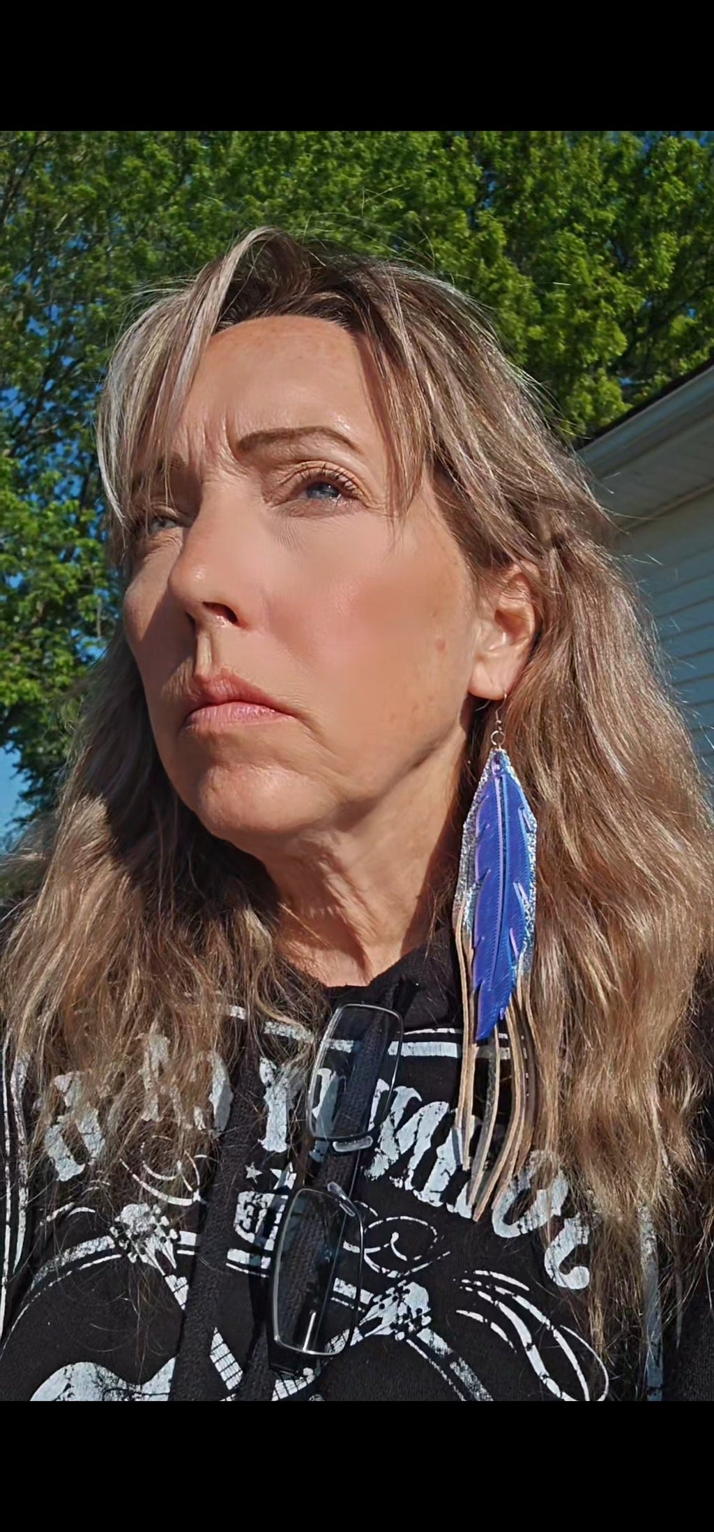 3D Printed Feather Leather Fringe Earrings Made in America by Baha Ranch Western Wear - product image 2