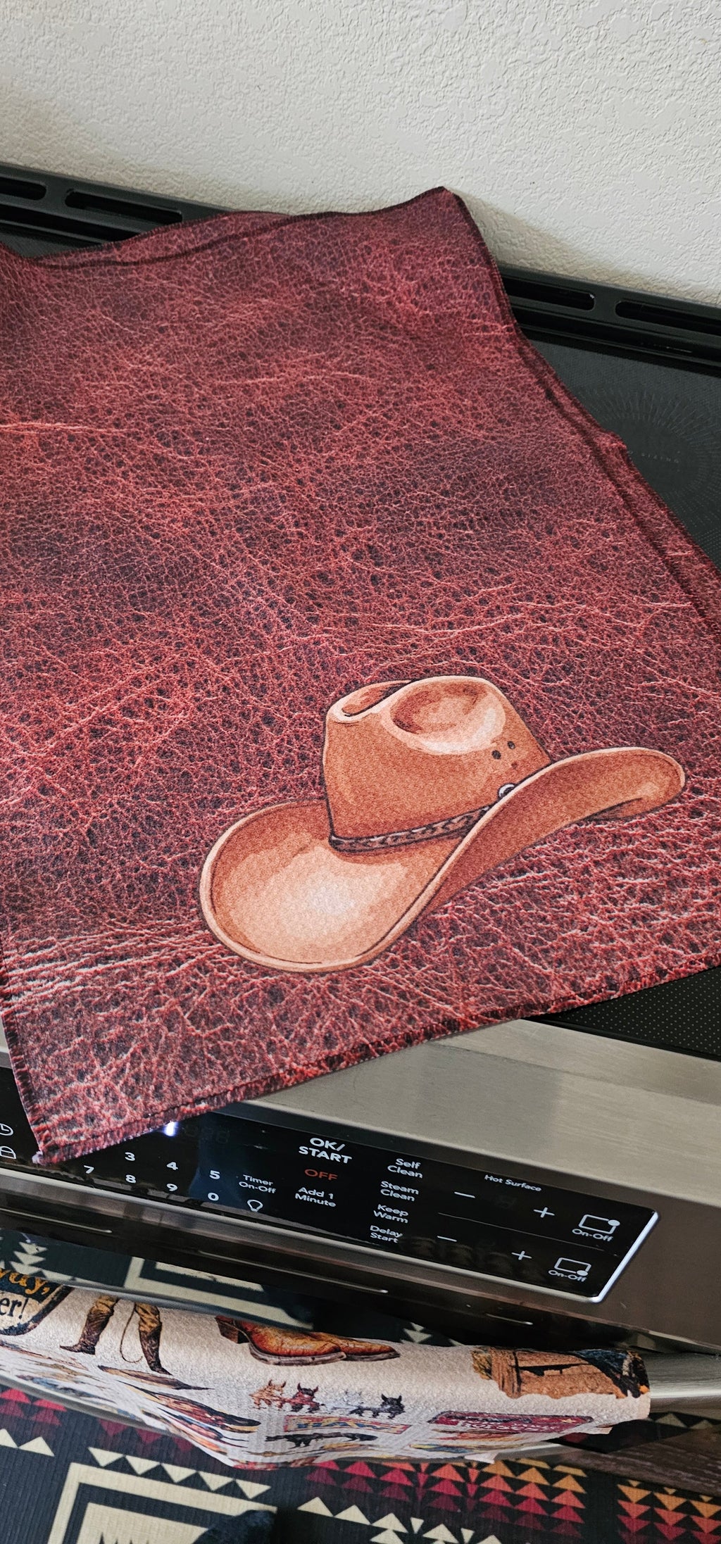 Baha Ranch Monogrammed Initial Western Leather Look Saddle Longhorn Cowboy Cowgirl Kitchen Dish Towels Made in America by...