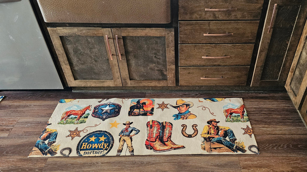 Baha Ranch Vintage Cowboy Collage Rug Runner Indoor 60" x 22" Made in America by Baha Ranch Western Wear