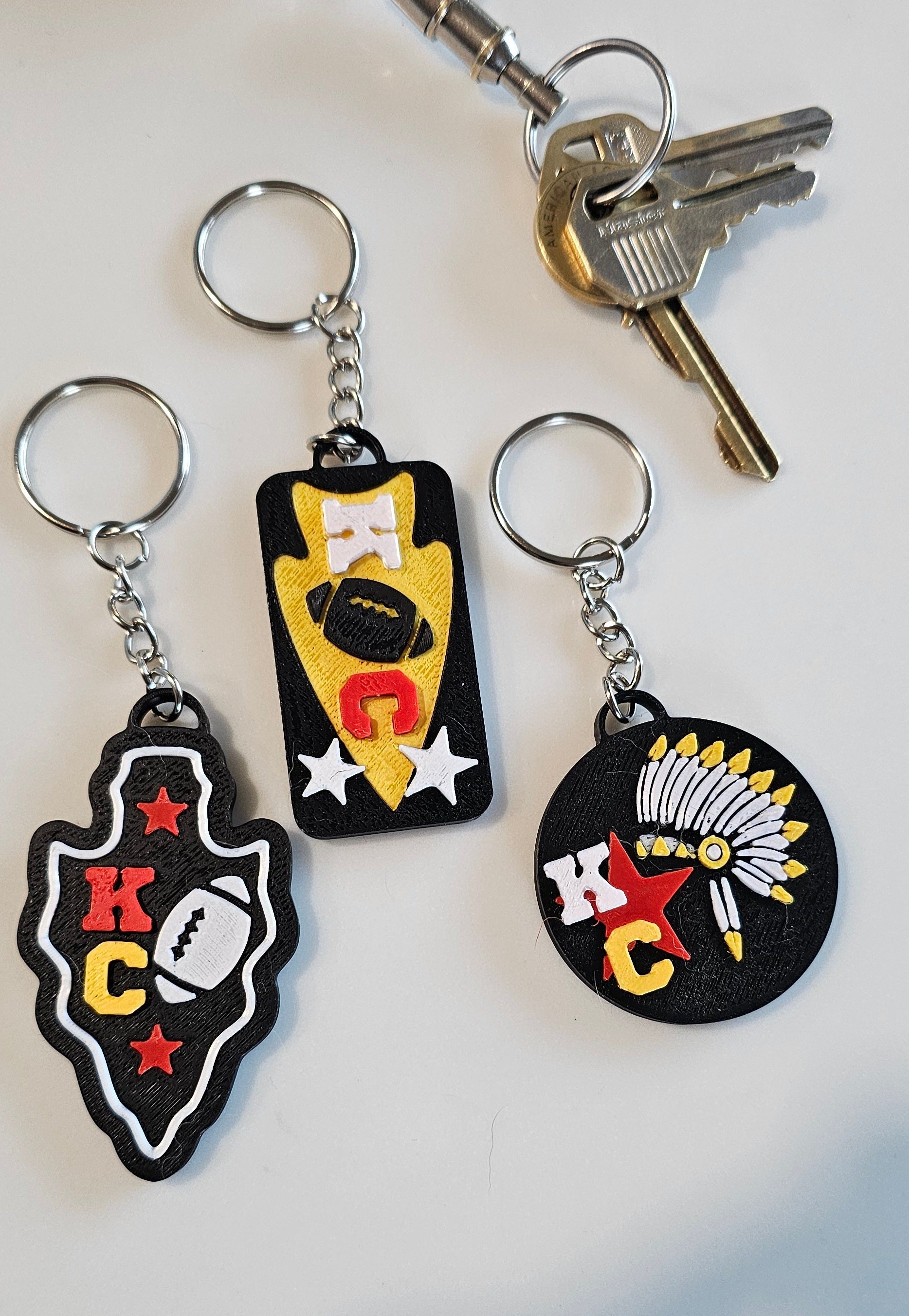 Set of 3 3D Print Chiefs Arrowhead Kc Kansas City Football Keychains Made in America by Baha Ranch Western Wear