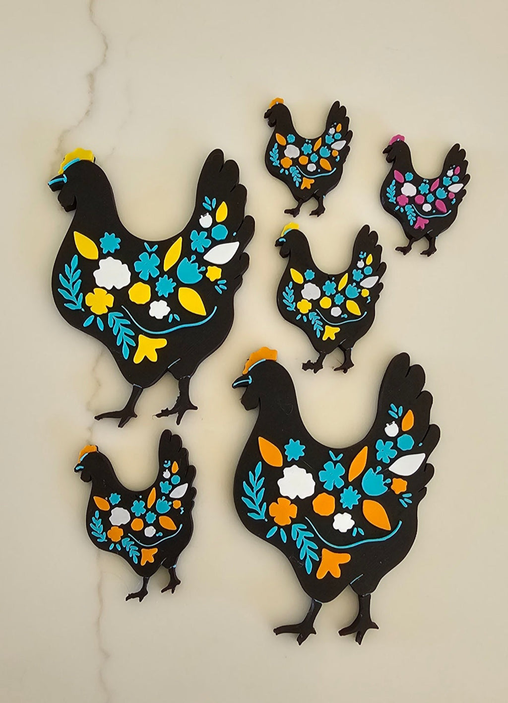 3d Talavera Chicken Floral Hat Pin or Magnet Made in America by Baha Ranch Western Wear