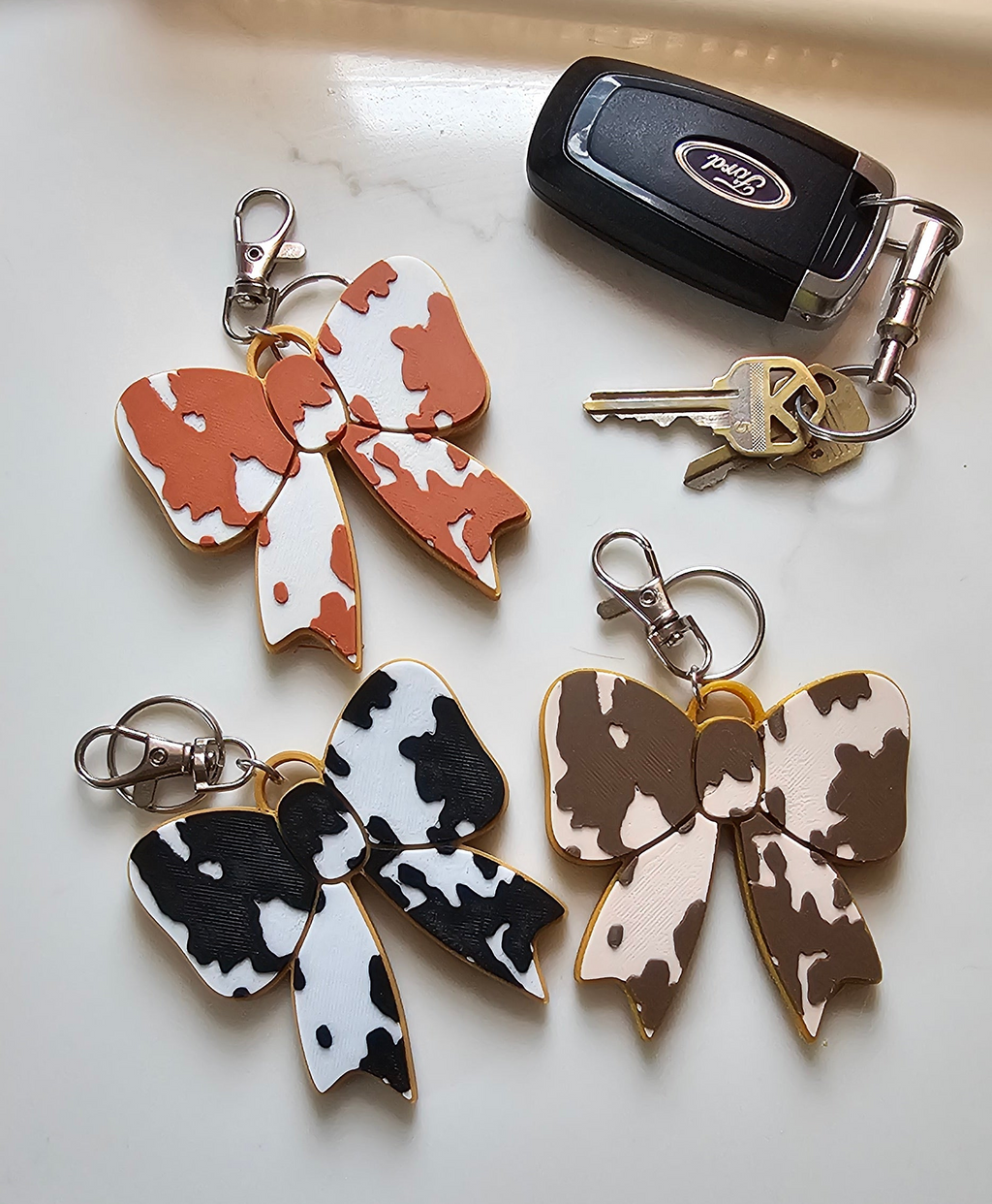 3d Print Puffy Bow Trend Keychain Fringe Cow Print Western Made in America by Baha Ranch Western Wear - product image 7