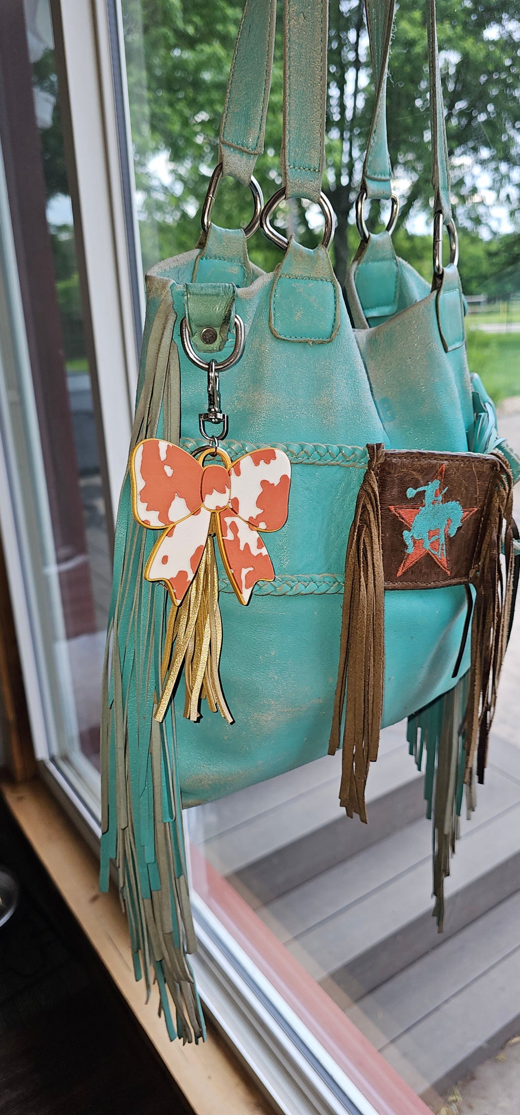 3d Print Puffy Bow Trend Keychain Fringe Cow Print Western Made in America by Baha Ranch Western Wear - product image 2