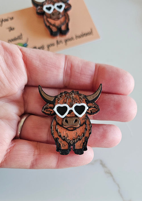 3d Cool Highland Brown Cow Hat Pin Made in America by Baha Ranch Western Wear