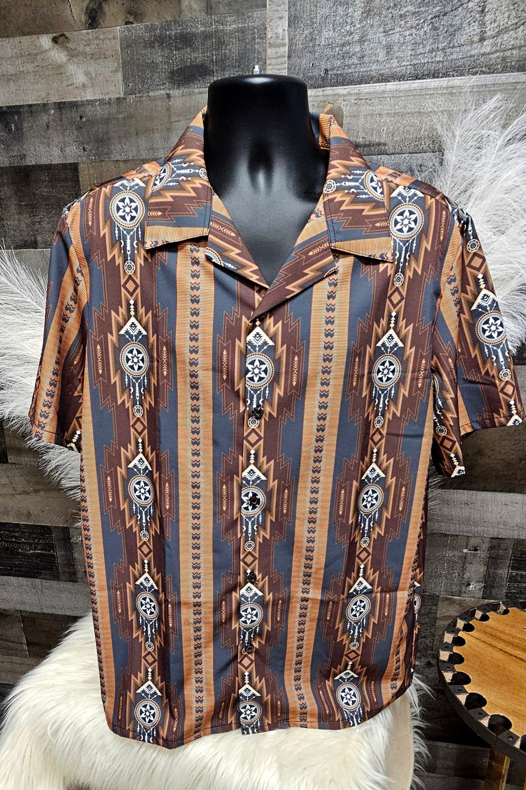 Baha Ranch Mocha Aztec Hawaiian Shirt Made in America by Baha Ranch Western Wear - product image 3