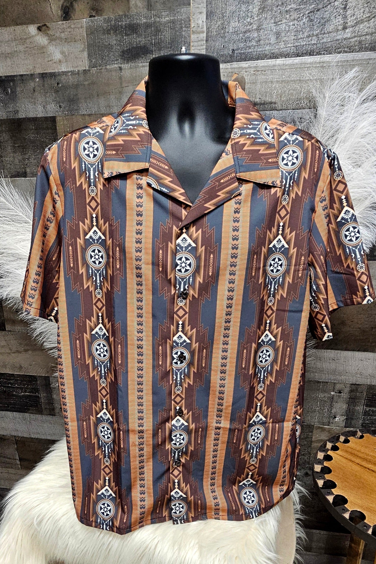 Baha Ranch Mocha Aztec Hawaiian Shirt Made in America by Baha Ranch Western Wear - product image 3