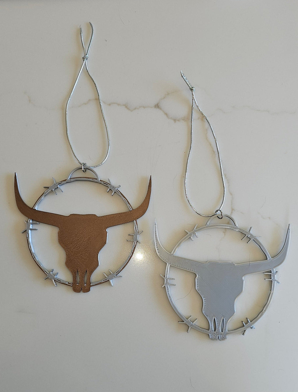 3D Print Longhorn Texas Ranch Western Barbwire Christmas Ornaments Made in America by Baha Ranch Western Wear