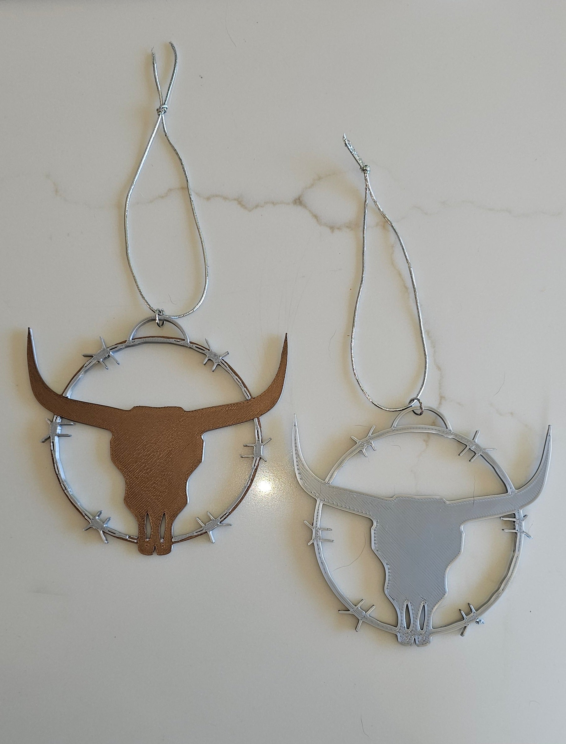 3D Print Longhorn Texas Ranch Western Barbwire Christmas Ornaments Made in America by Baha Ranch Western Wear