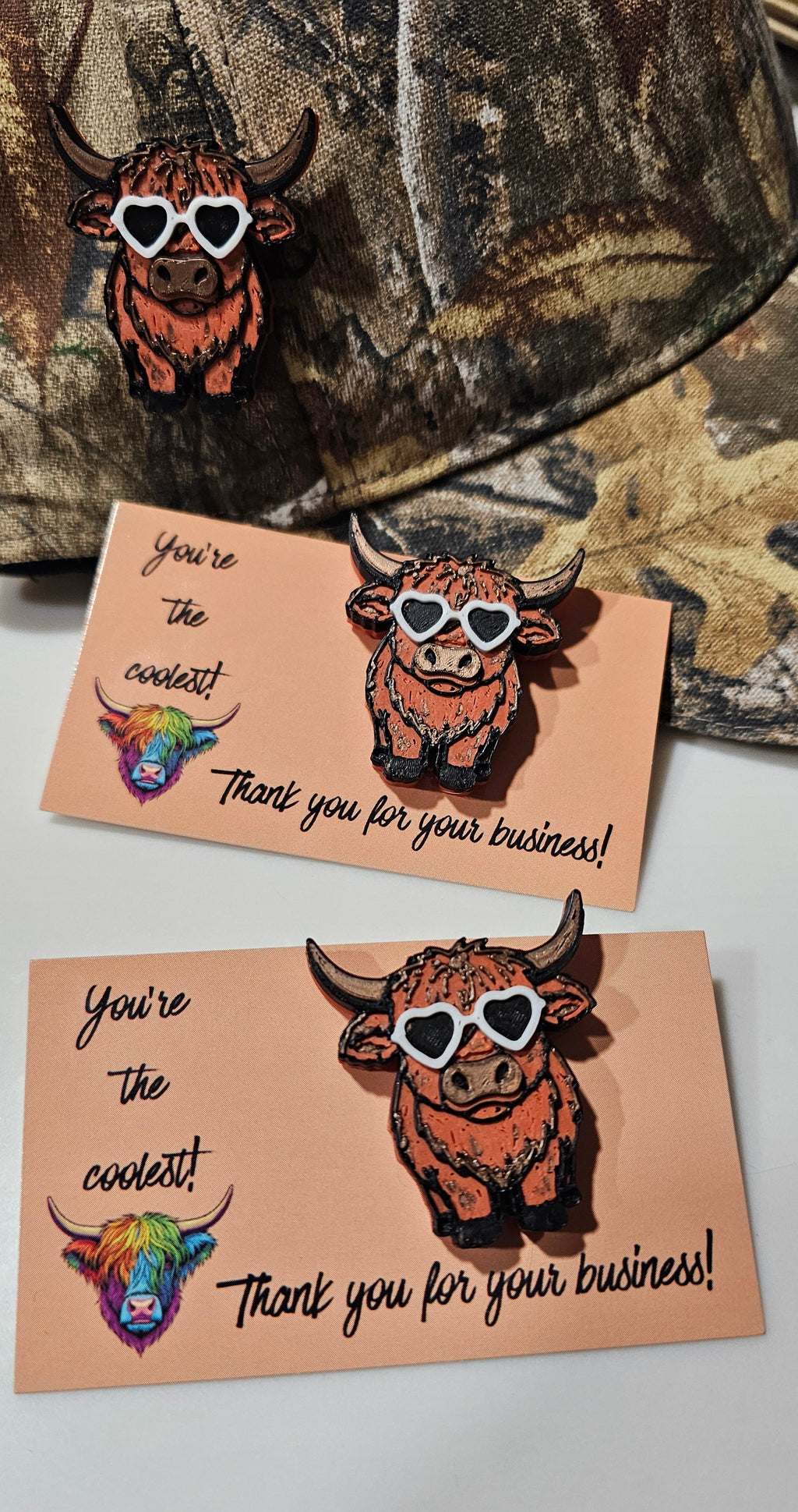 Bag of 25 -Boutique 3d Printed Package Inserts Cool Highland Brown Cow Made in America by Baha Ranch Western Wear
