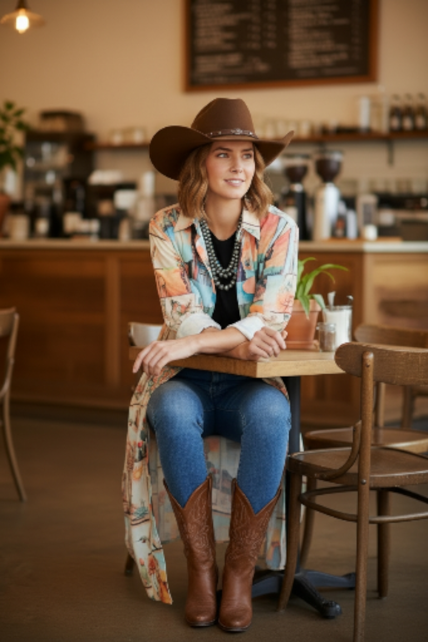 Baha Ranch Colores de Mexico Pictures of the Southwest Button-Up Long Sleeve Shirt Dress Duster by Baha Ranch Western...