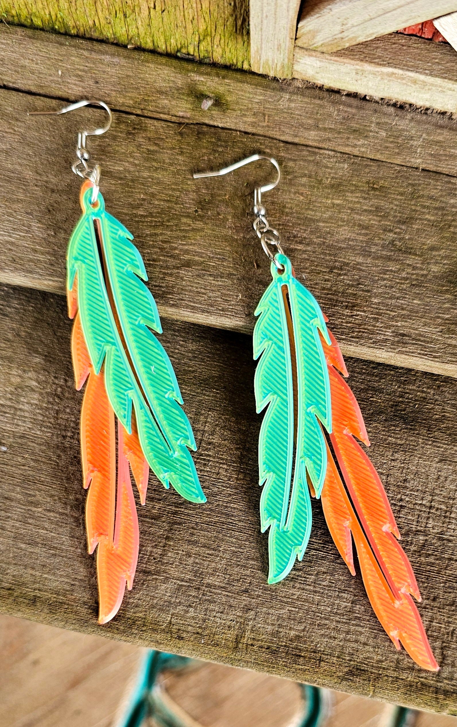 3D Print Double Feather Boho Earrings Made in America by Baha Ranch Western Wear - product image 2