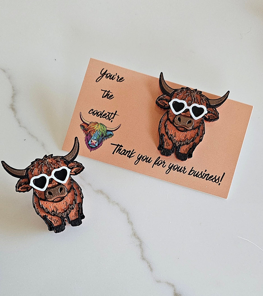 Bag of 25 -Boutique 3d Printed Package Inserts Cool Highland Brown Cow Made in America by Baha Ranch Western Wear -...