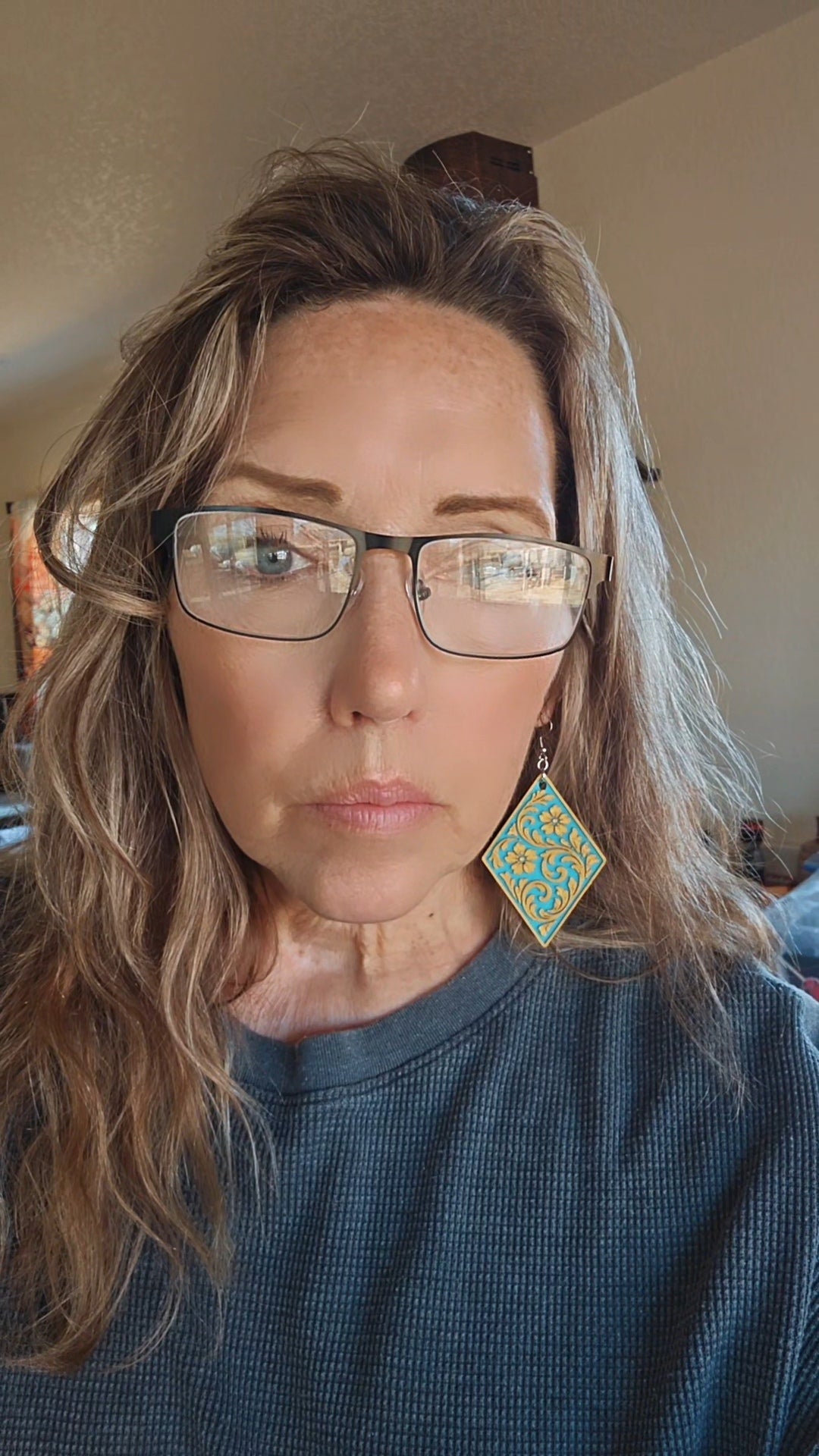 3D Print Western Tooled Mustard Gold on Turquoise Earrings Made in America by Baha Ranch Western Wear - product image 4