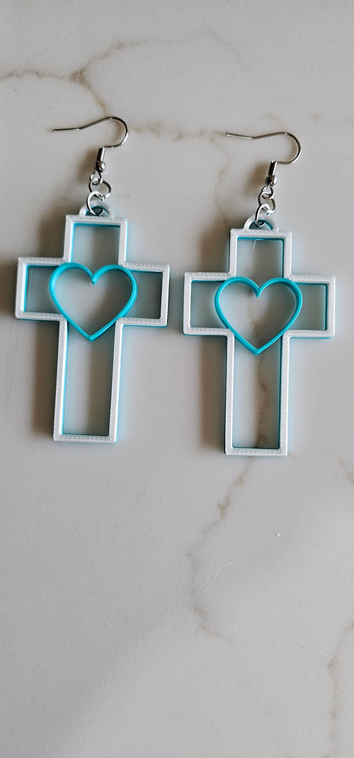 3D Print Christian Cross Faith Earrings Made in America by Baha Ranch Western Wear
