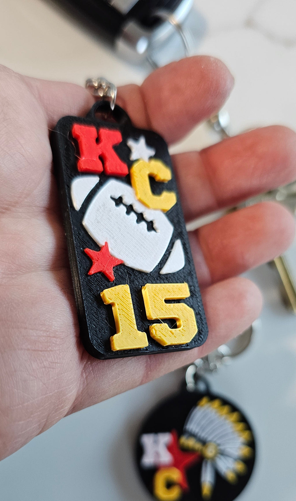 Set of 3 3D Print Chiefs Arrowhead Kc Kansas City 15 Football Keychains Made in America by Baha Ranch Western Wear -...