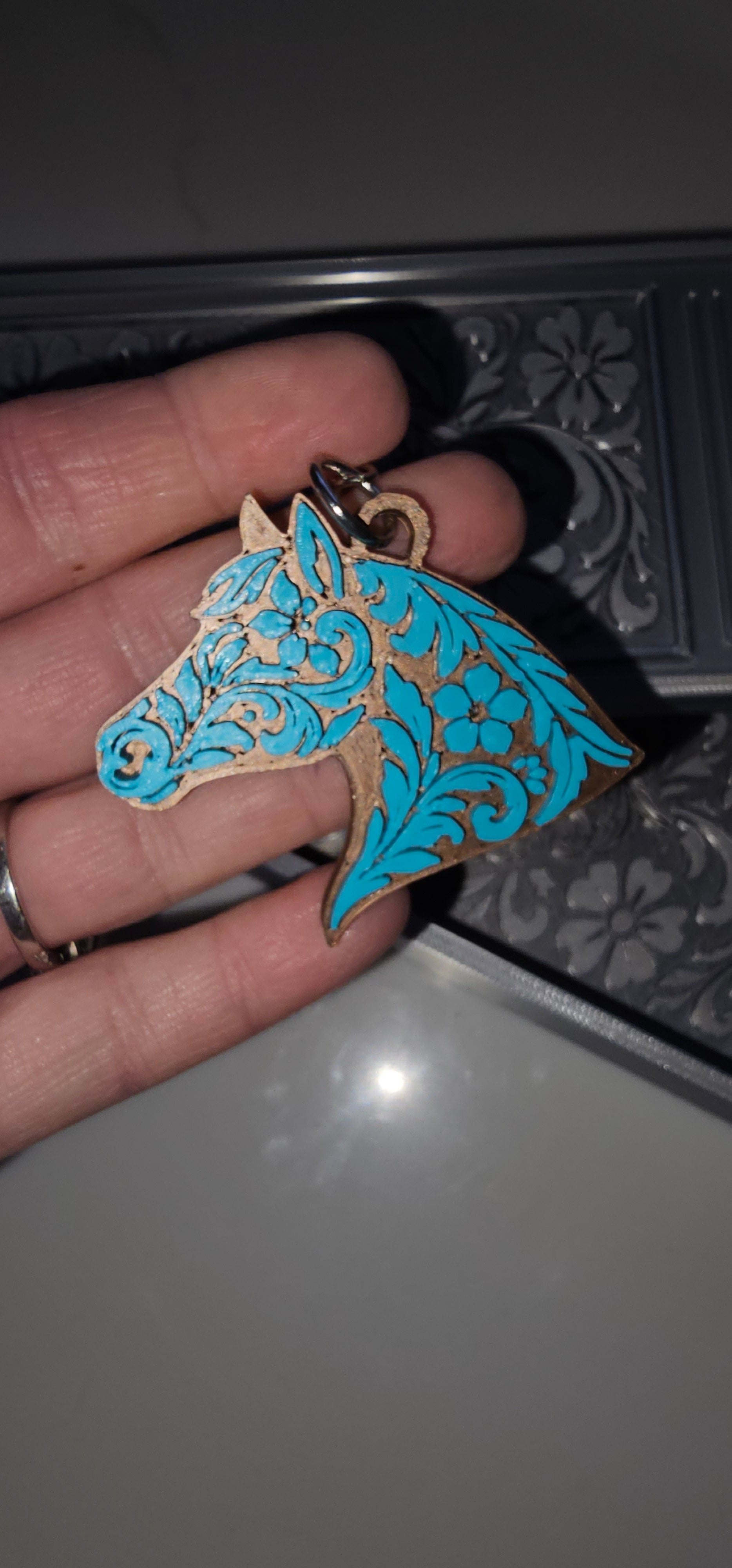 3d Print Silver Tooled Horse Trinket Gift Box with free horse keychain by Baha Ranch Western Wear - product image 4