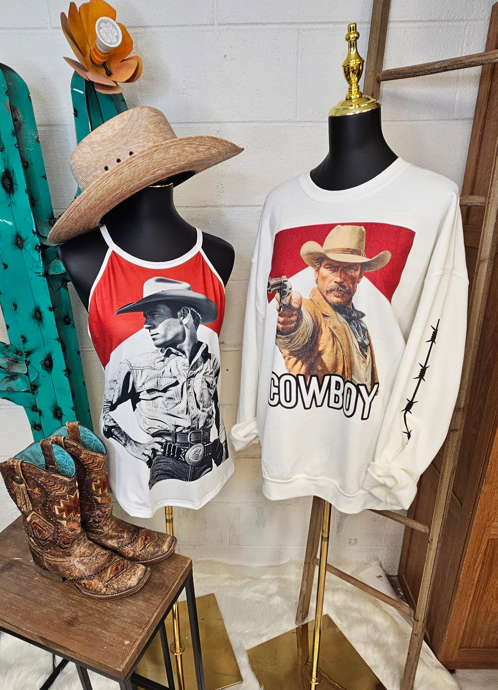 Baha Ranch Black White Cowboy Vintage Tank Top by Baha Ranch Western Wear - product image 2