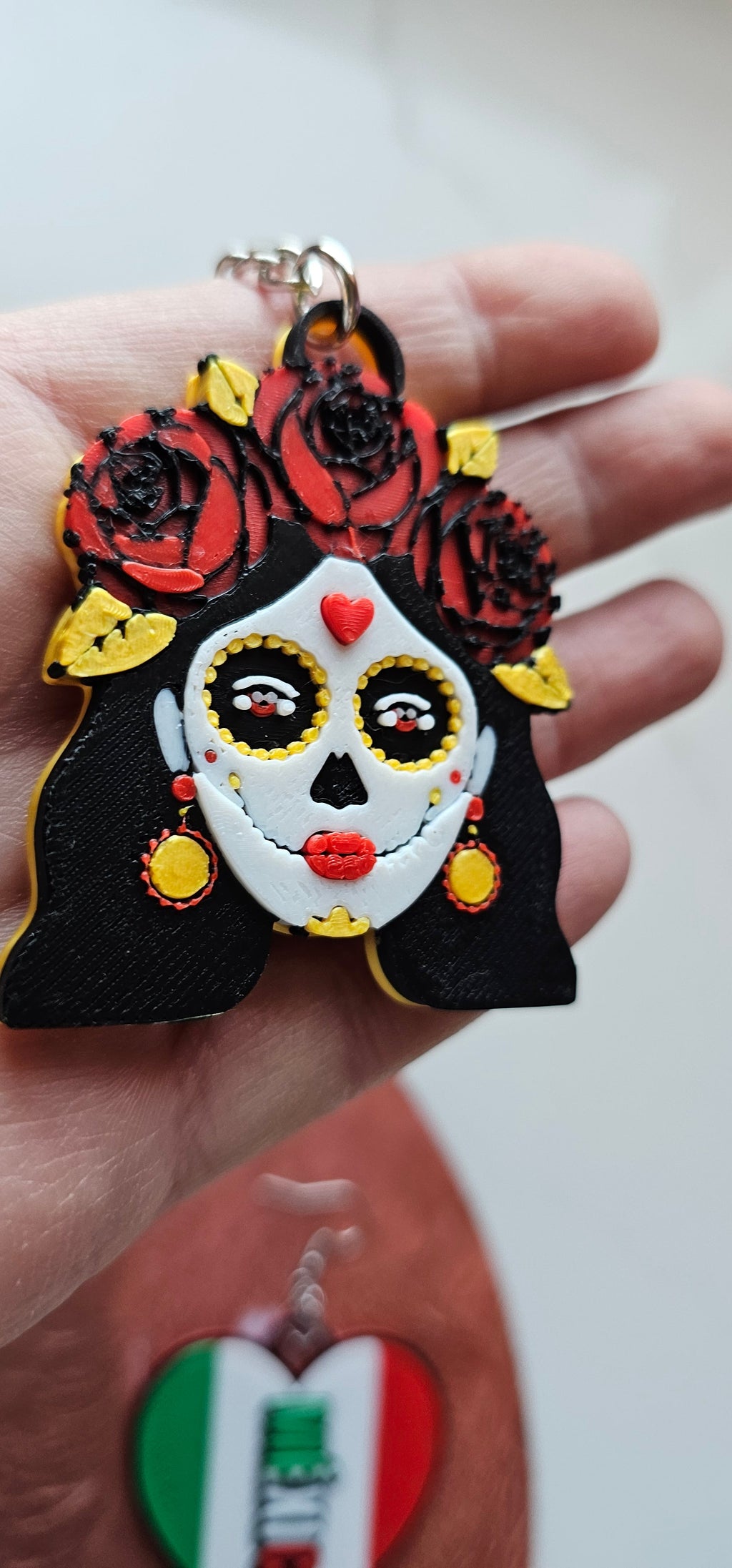 3D Print Mexico Theme Día de los Muertos Day of The Dead Sugar Skull Keychain or Earrings by Baha Ranch Western Wear -...