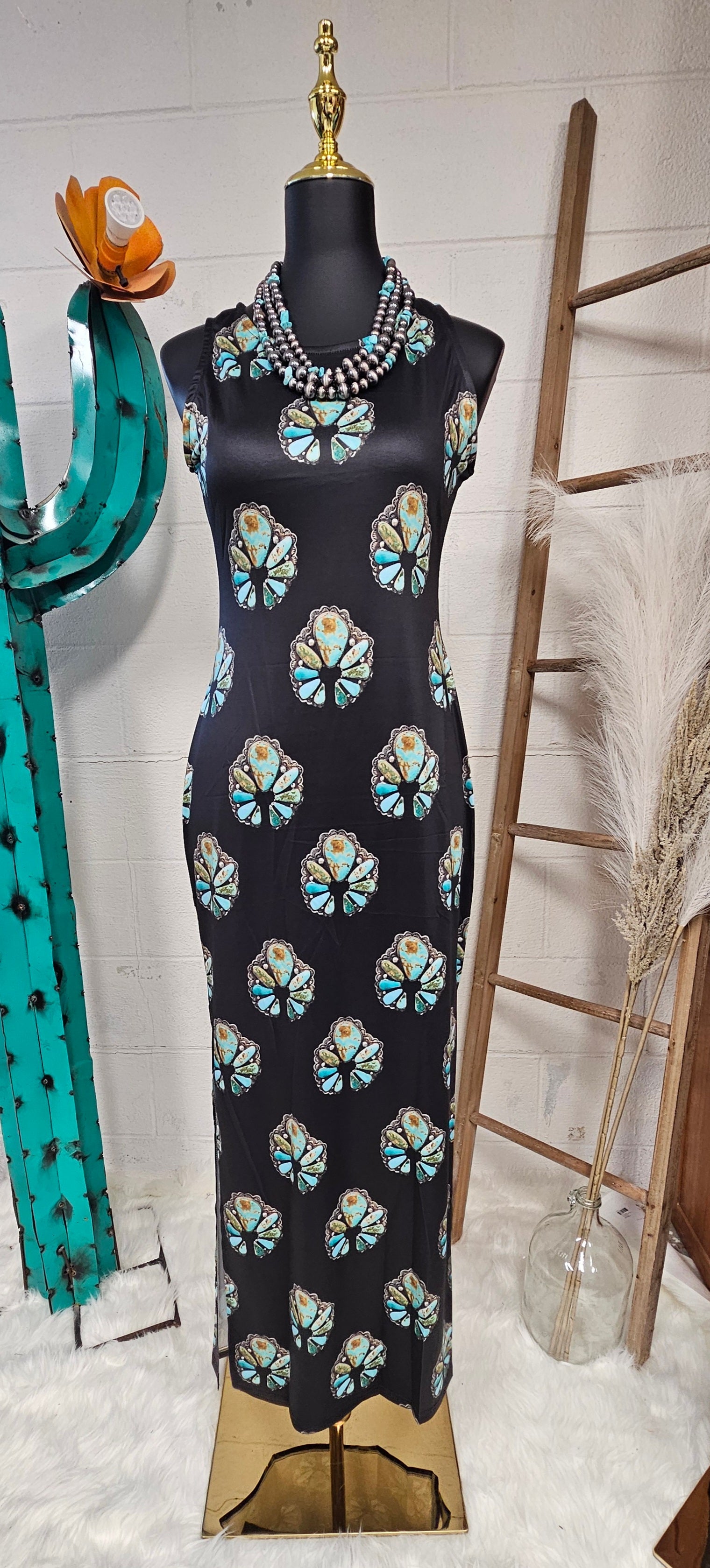 Baha Ranch Turquoise Naja Sleeveless Bodycon Side Slit Maxi Dress by Baha Ranch Western Wear