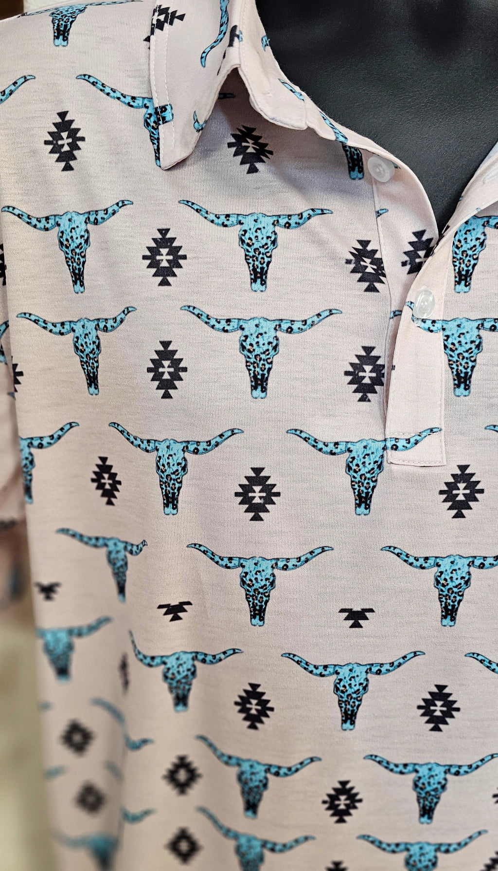 Baha Ranch Turquoise Longhorn Polo Style Shirt by Baha Ranch Western Wear - product image 2