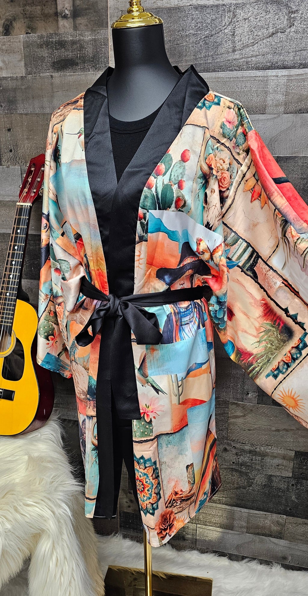 Baha Ranch Colores de Mexico Pictures of the Southwest Satin Kimono Sleeve Robe by Baha Ranch Western Wear - product image 8