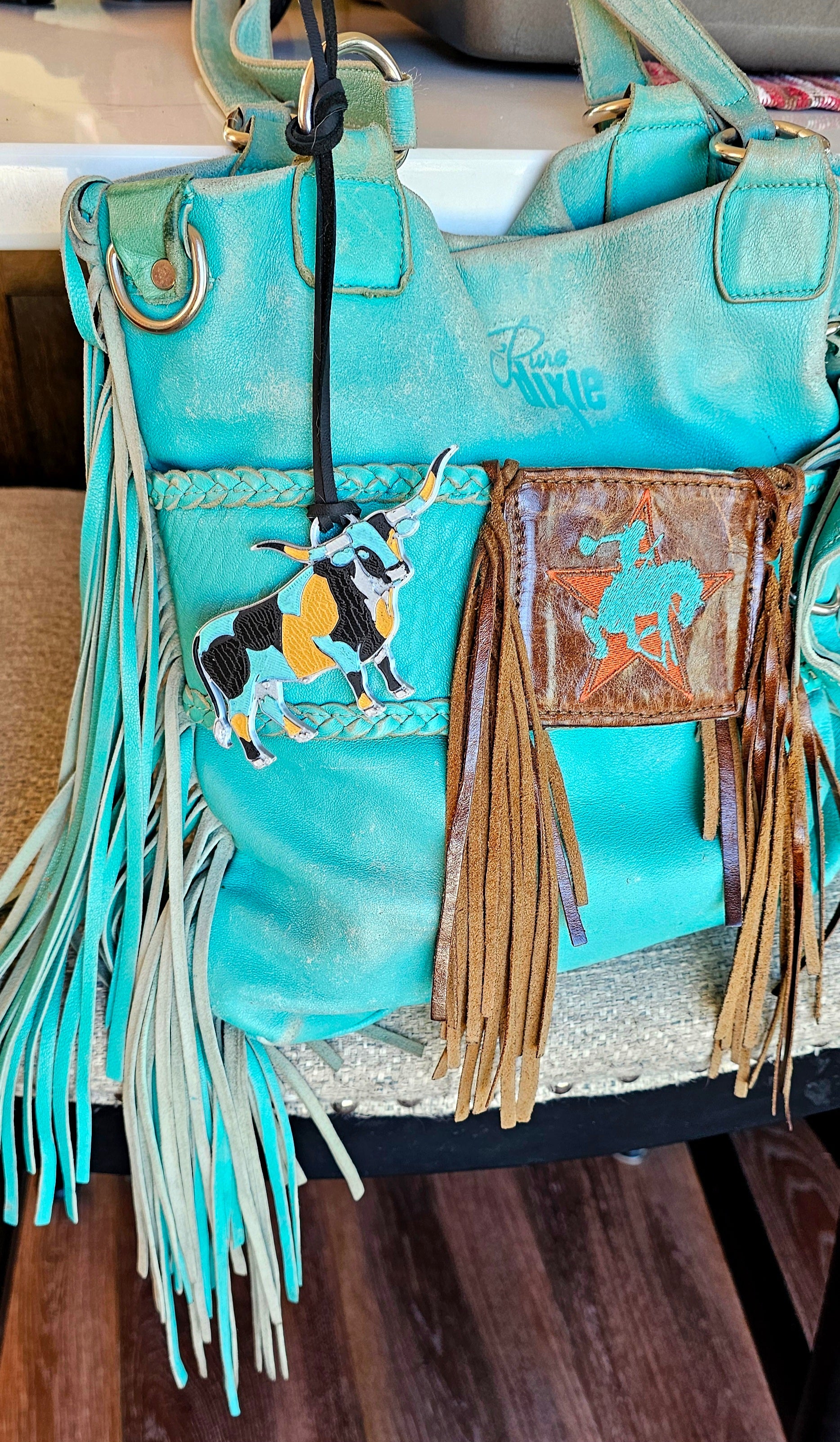 Baha Ranch 3D Print Turquoise Longhorn Made in America Keychain Magnet Purse Charm by Baha Ranch Western Wear - product...