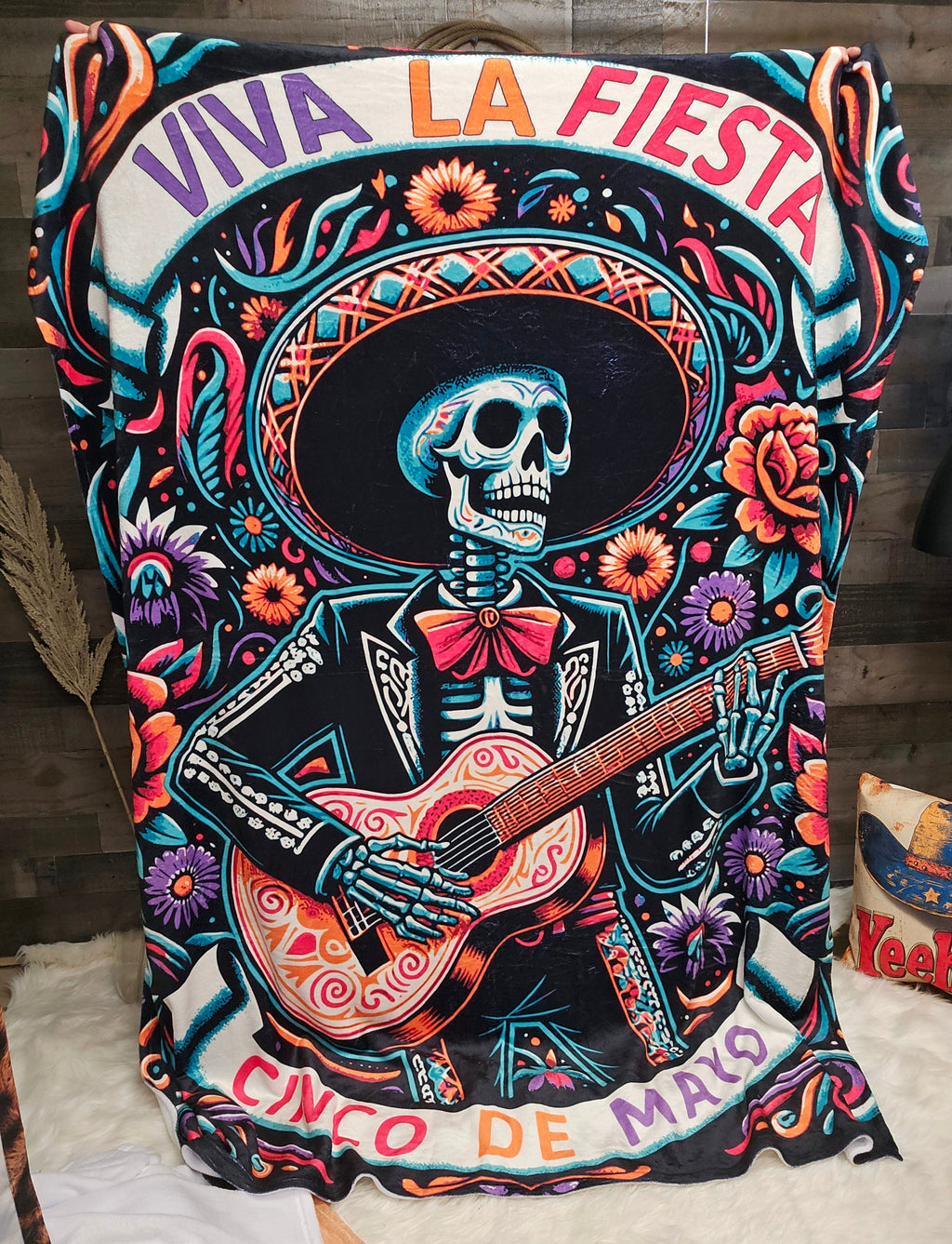 Baha Ranch Cinco De Mayo Dia de los Muertes Throw Blanket Ultra-Soft Micro Fleece Blanket 60" x 80" Made in America by...