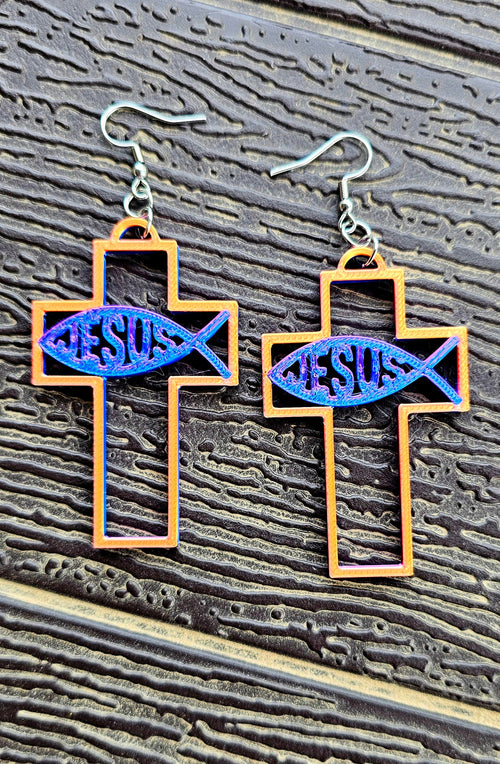 3D Print Christian Cross Faith Earrings Made in America by Baha Ranch Western Wear